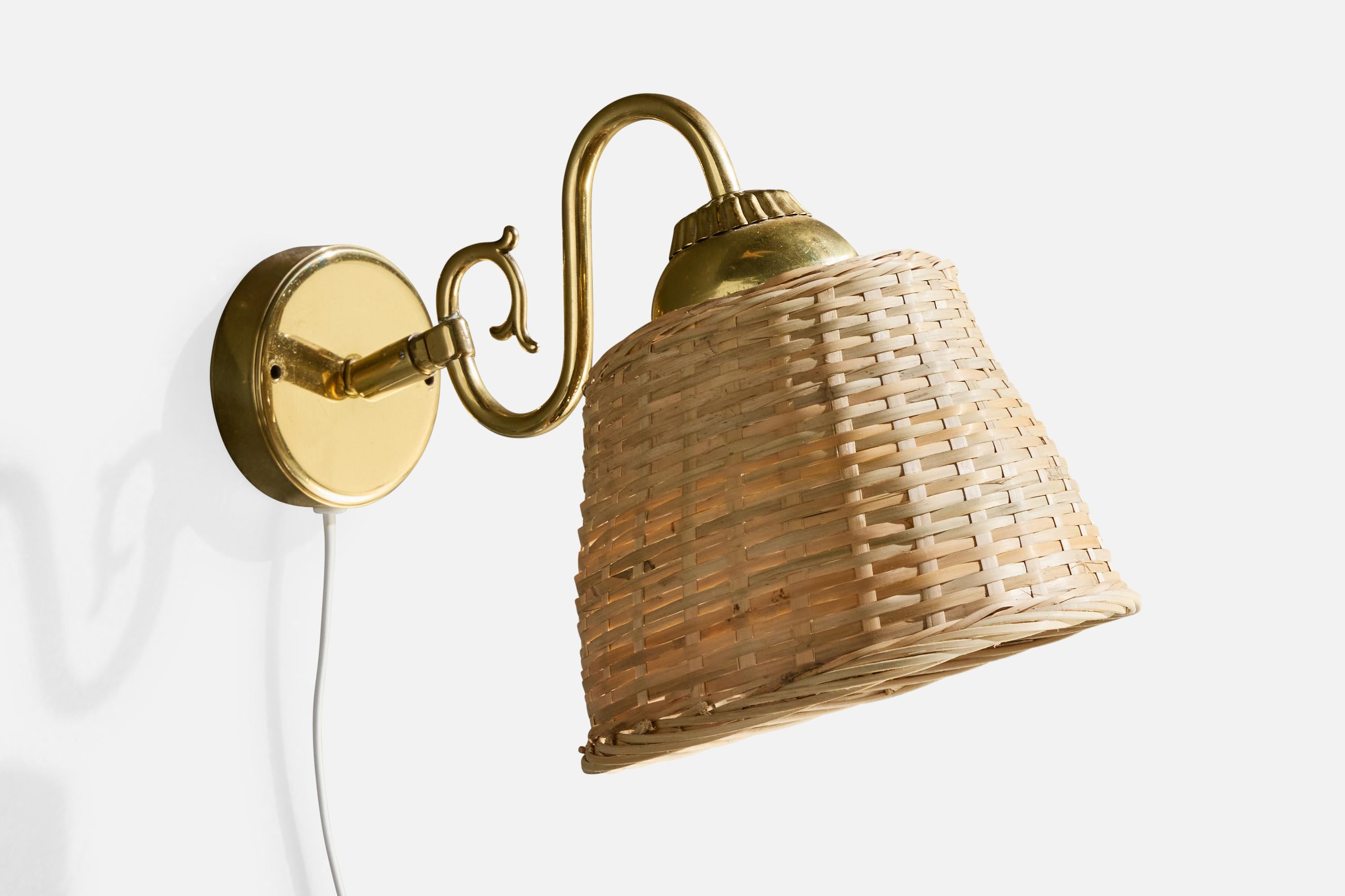 Boréns Borås, Apliques, Latón, Ratán, Suecia, 1970s Sueco en venta