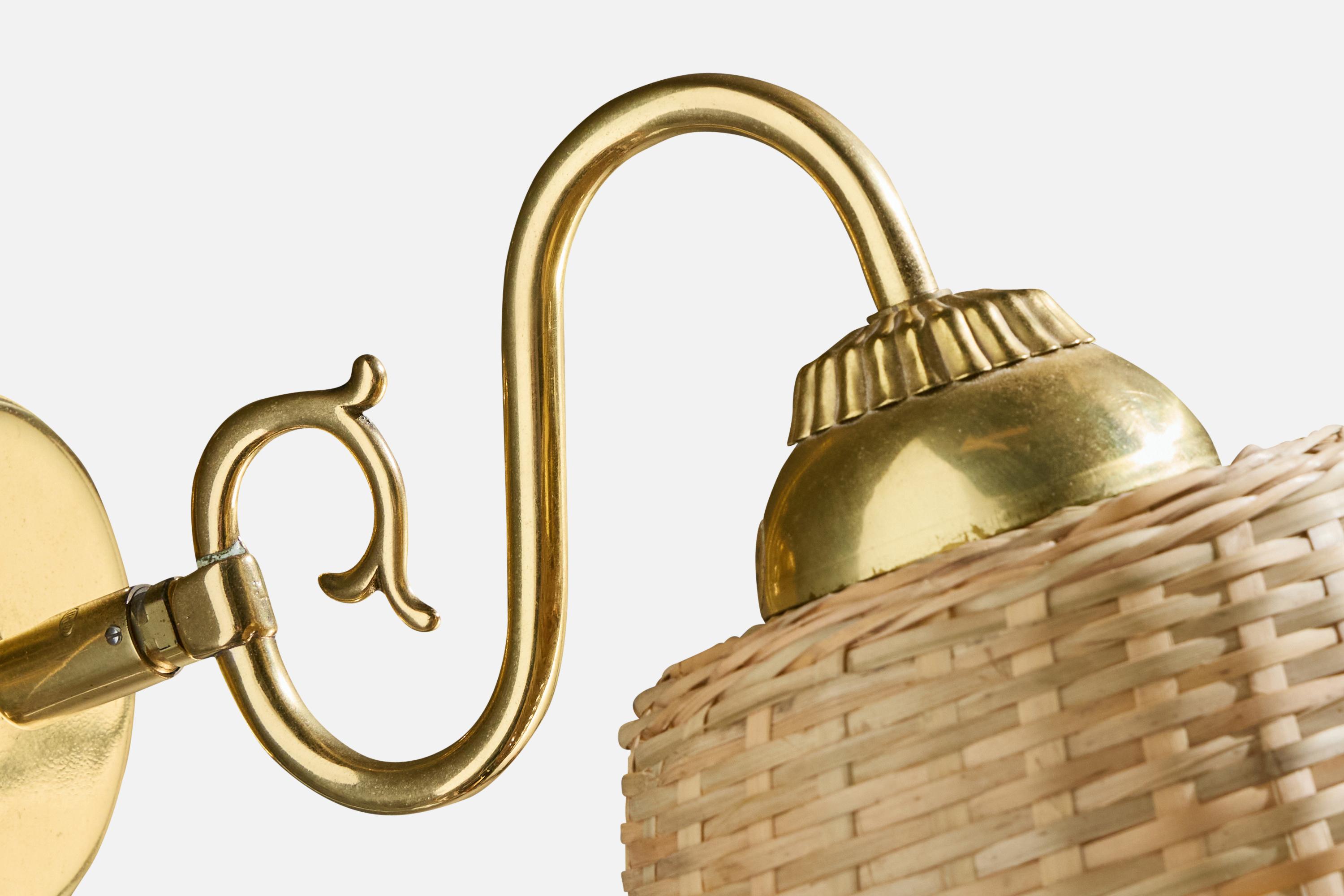 Boréns Borås, Apliques, Latón, Ratán, Suecia, 1970s en venta 1