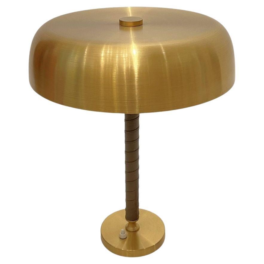 Swedish Modern Table Lamp with Leather-Wrapped Stem