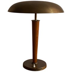 Boréns, Functionalist Desk Lamp, Stained Oak, Brass, Sweden, 1940s