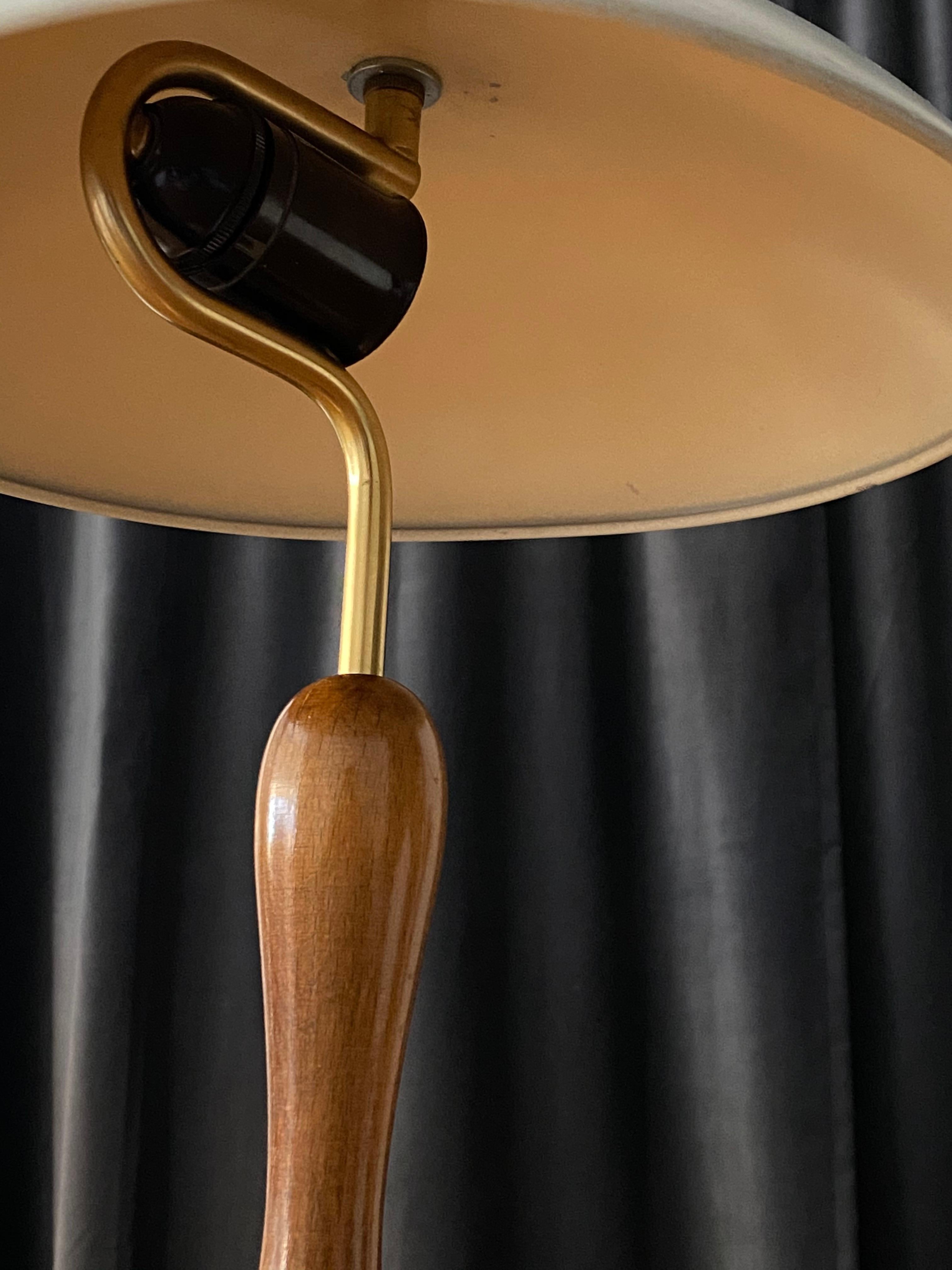 Swedish Boréns, Functionalist Table Lamp Brass, Stained Oak, Lacquered Steel, circa 1949