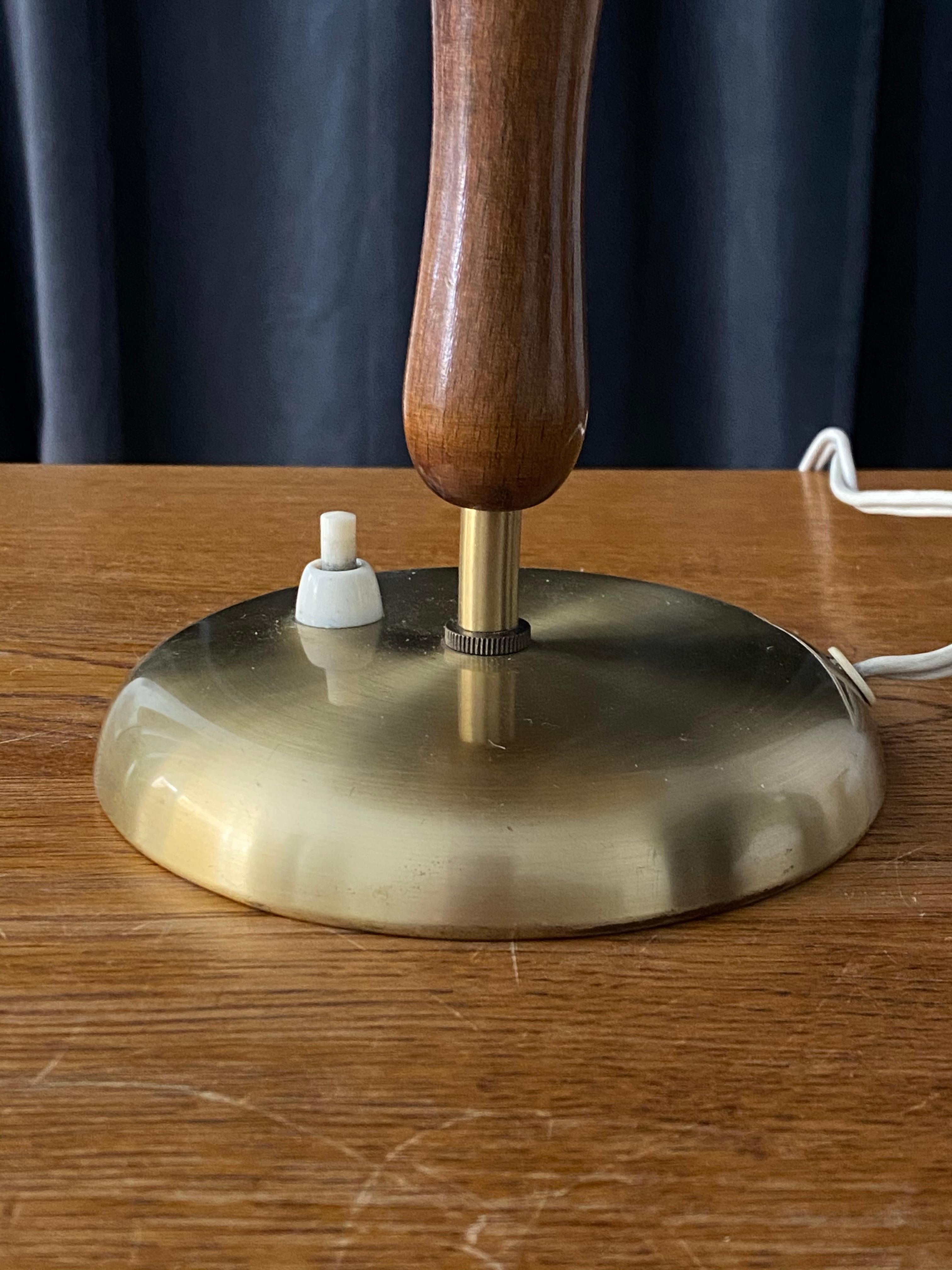 Boréns, Functionalist Table Lamp Brass, Stained Oak, Lacquered Steel, circa 1949 In Fair Condition In High Point, NC