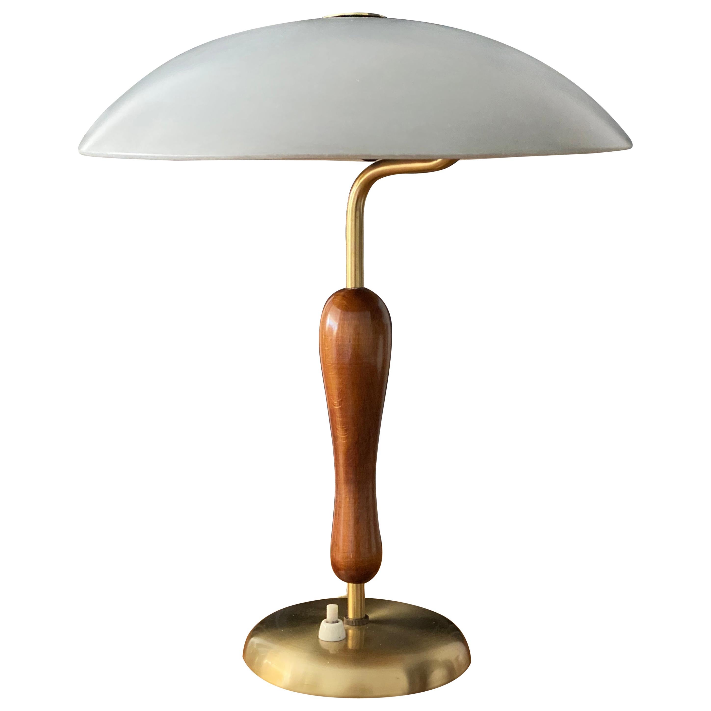 Boréns, Functionalist Table Lamp Brass, Stained Oak, Lacquered Steel, circa 1949