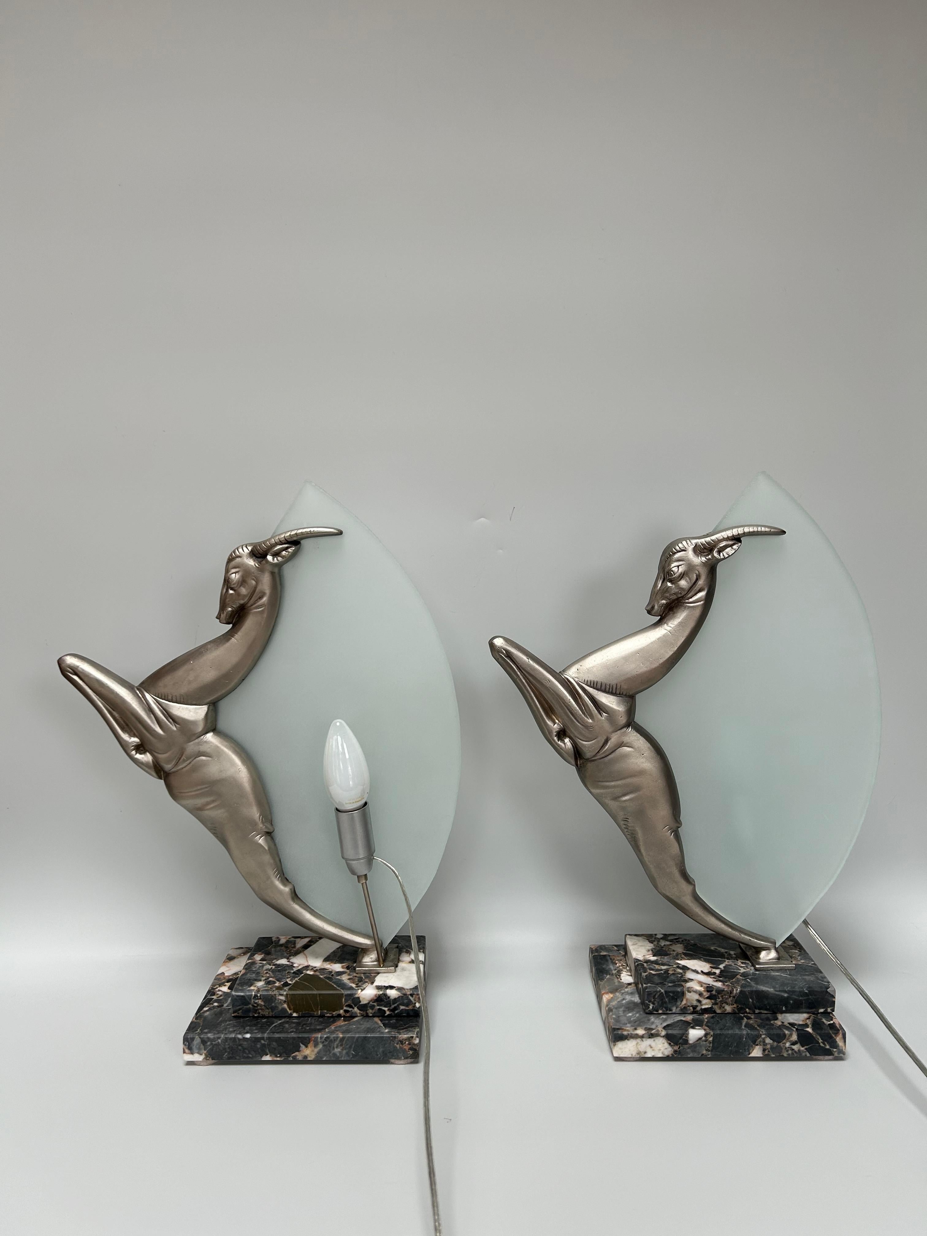 Boretti Pair of Art Deco Lamps In Excellent Condition For Sale In NANTES, FR