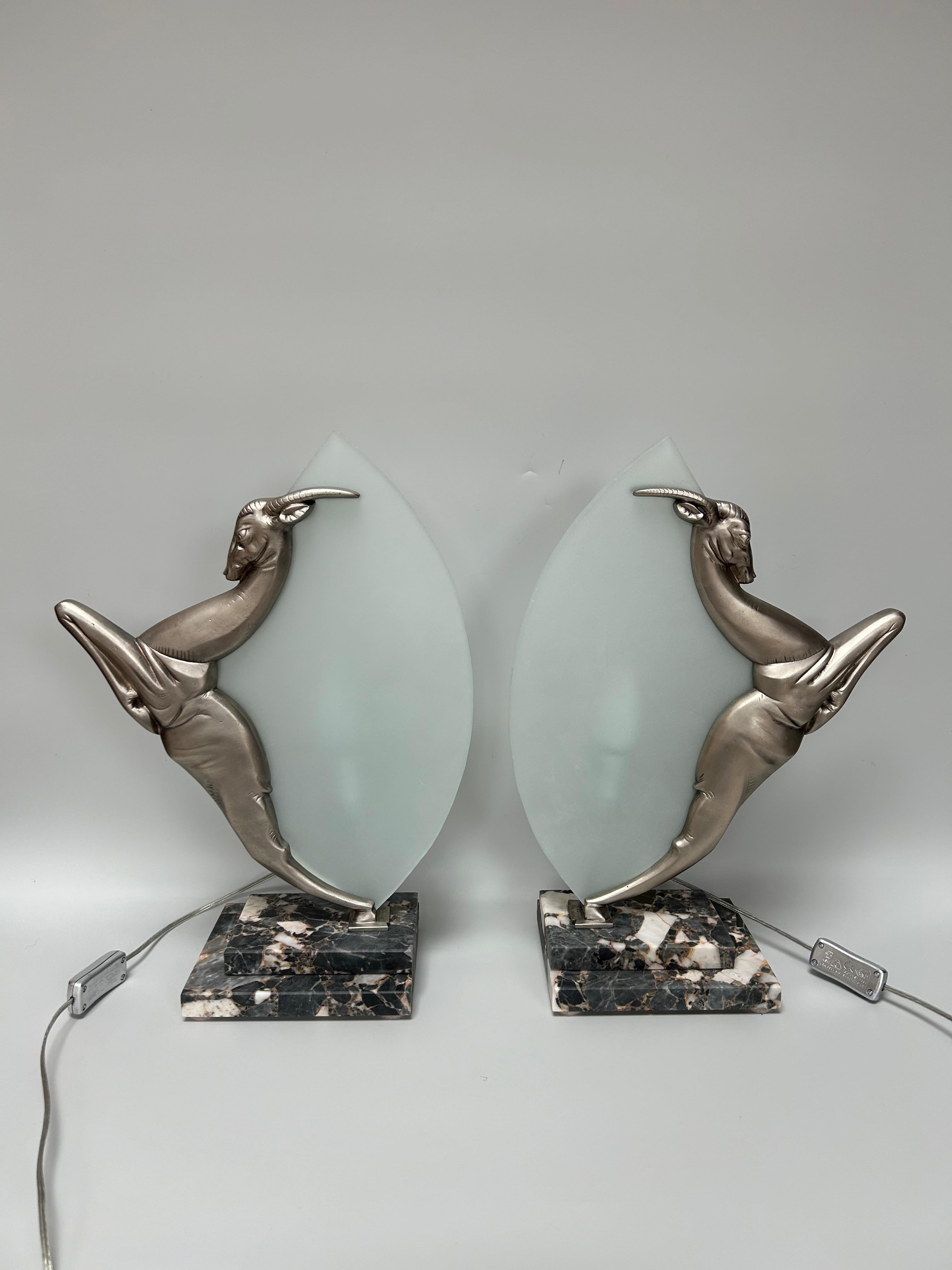 Bronze Boretti Pair of Art Deco Lamps For Sale