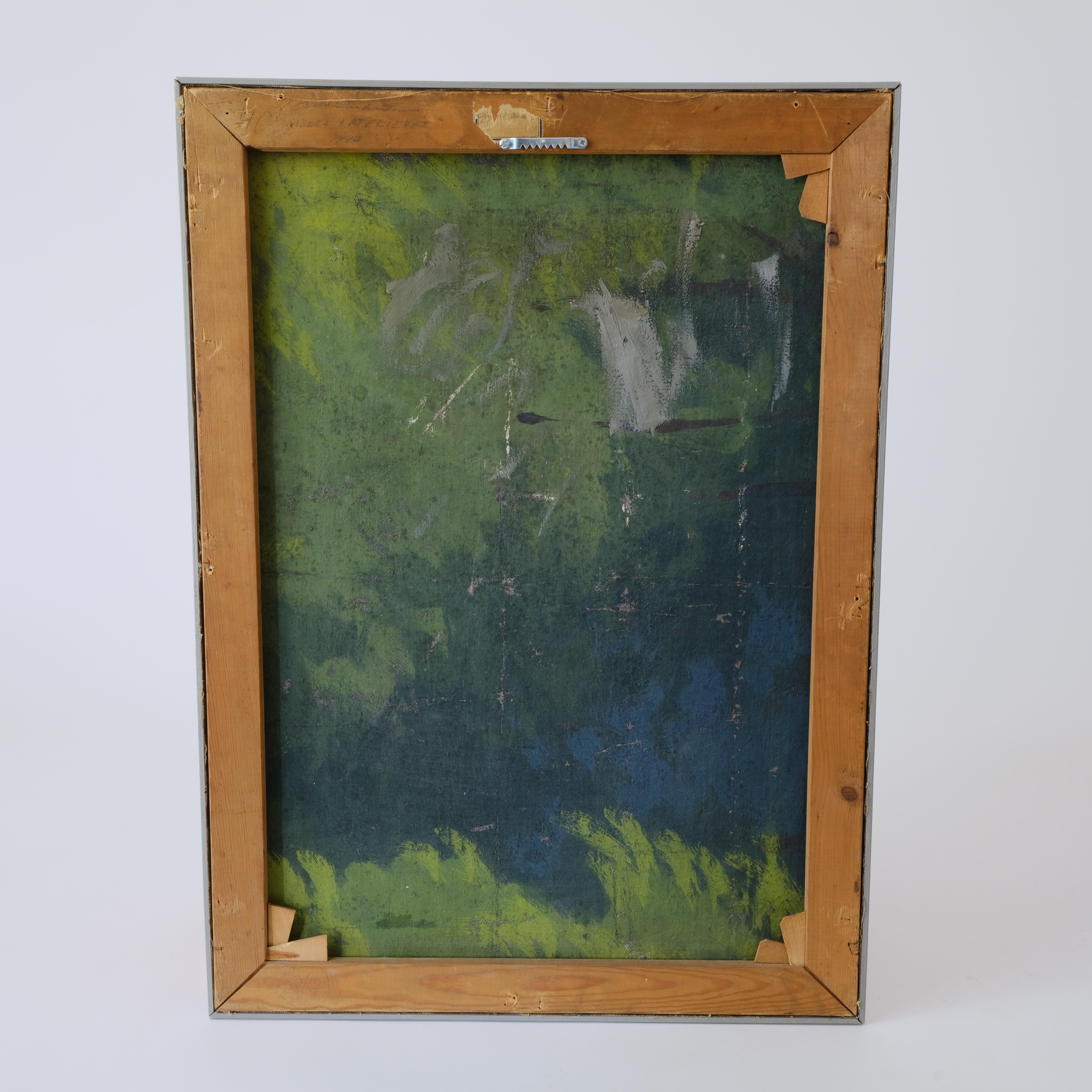 Expressionist Borge Bokkenhauser, Model Atelier, Oil On Linen, 1943 For Sale
