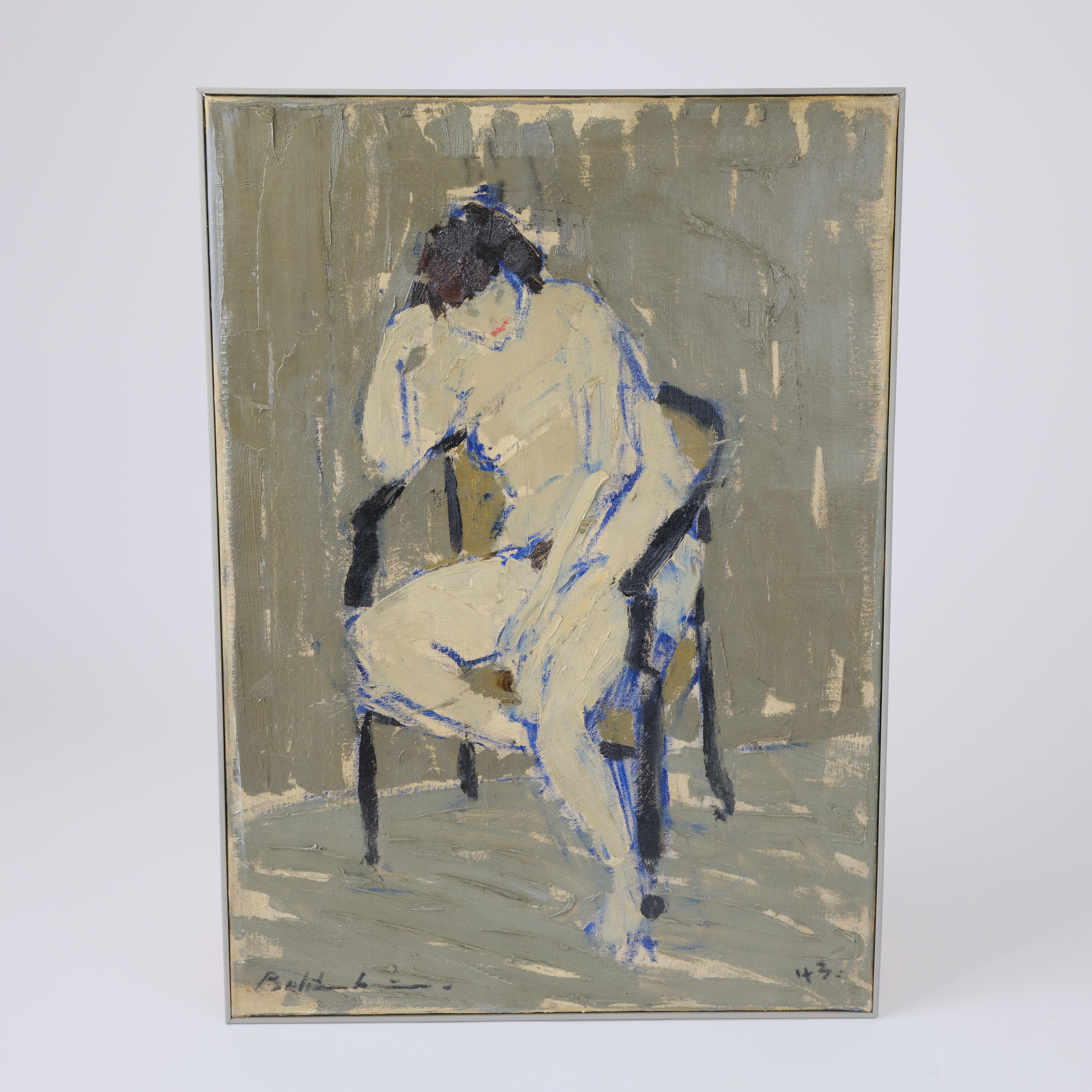 Hand-Painted Borge Bokkenhauser, Model Atelier, Oil On Linen, 1943 For Sale
