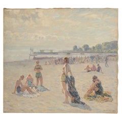Borge Christoffer Nyrop (Danish, b. 1881 - d. 1948) "Beach in Blush" painting.