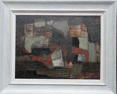 Used Abstract Composition - Rock Fragment - Danish 1961 Abstract art oil painting