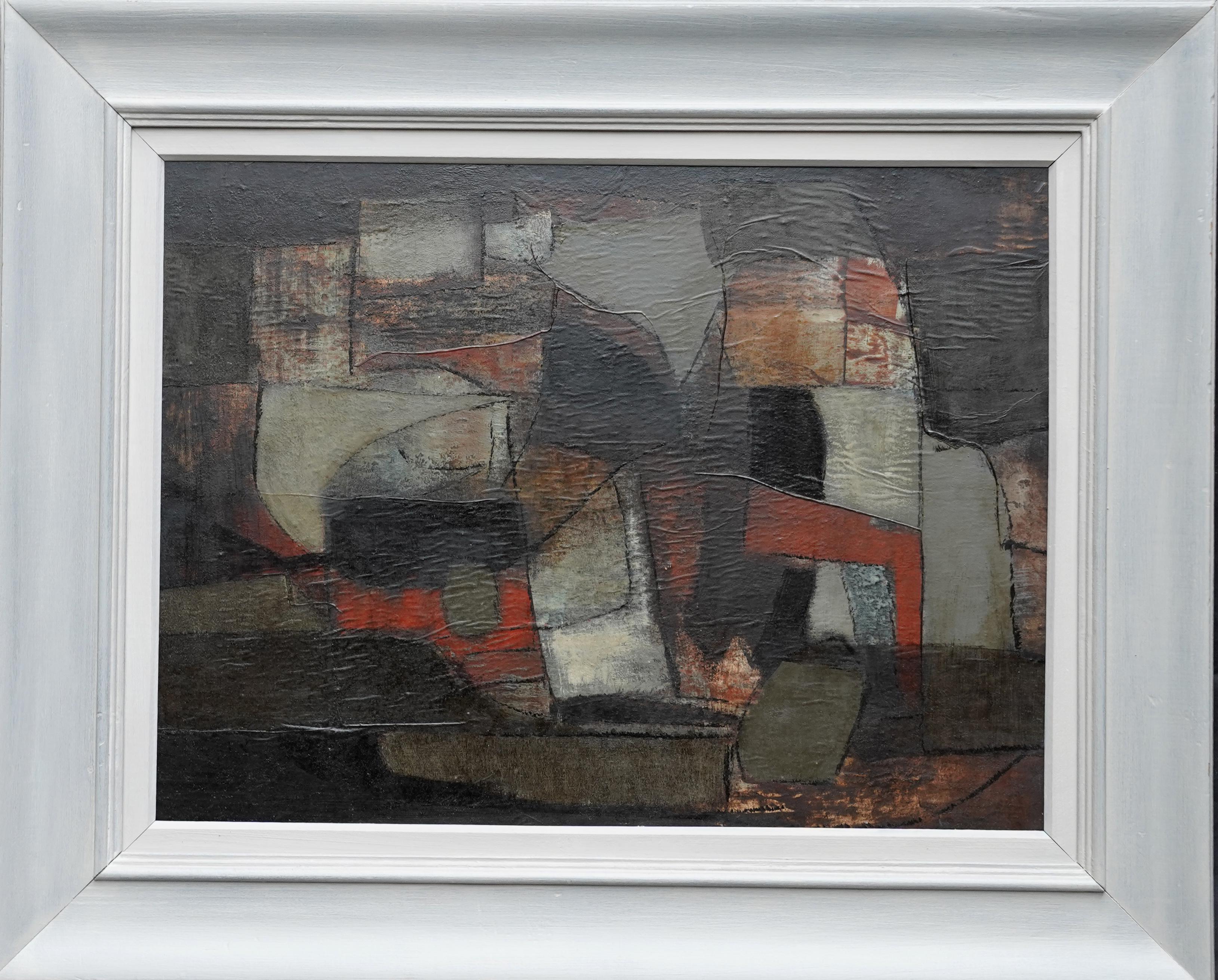 Borge Herman Hansen Abstract Painting - Abstract Composition - Rock Fragment - Danish 1961 Abstract art oil painting