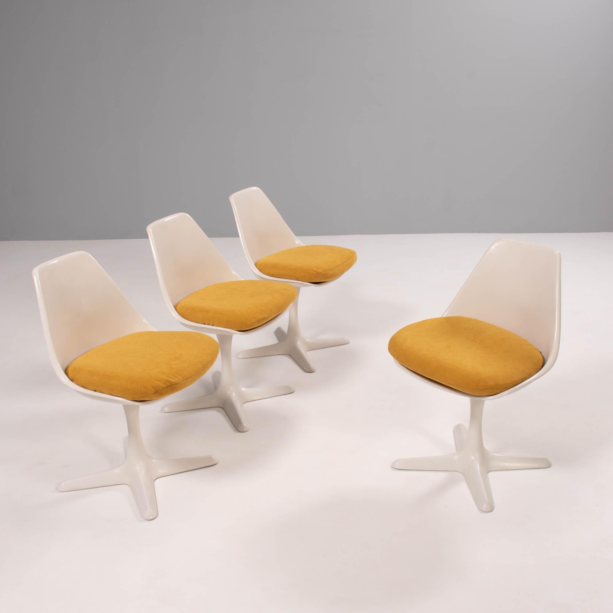 Arkana White Dining Table and Four Arkana 115 Yellow Dining Chairs Set 2