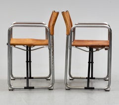 Borge Lindau & Bo Lindekrantz Leather Folding Chairs, Sweden 1965, Set of 2