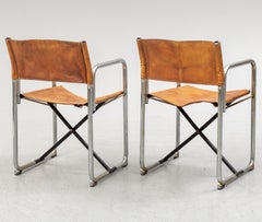 Borge Lindau & Bo Lindekrantz Leather Folding Chairs, Sweden 1965, Set of 2