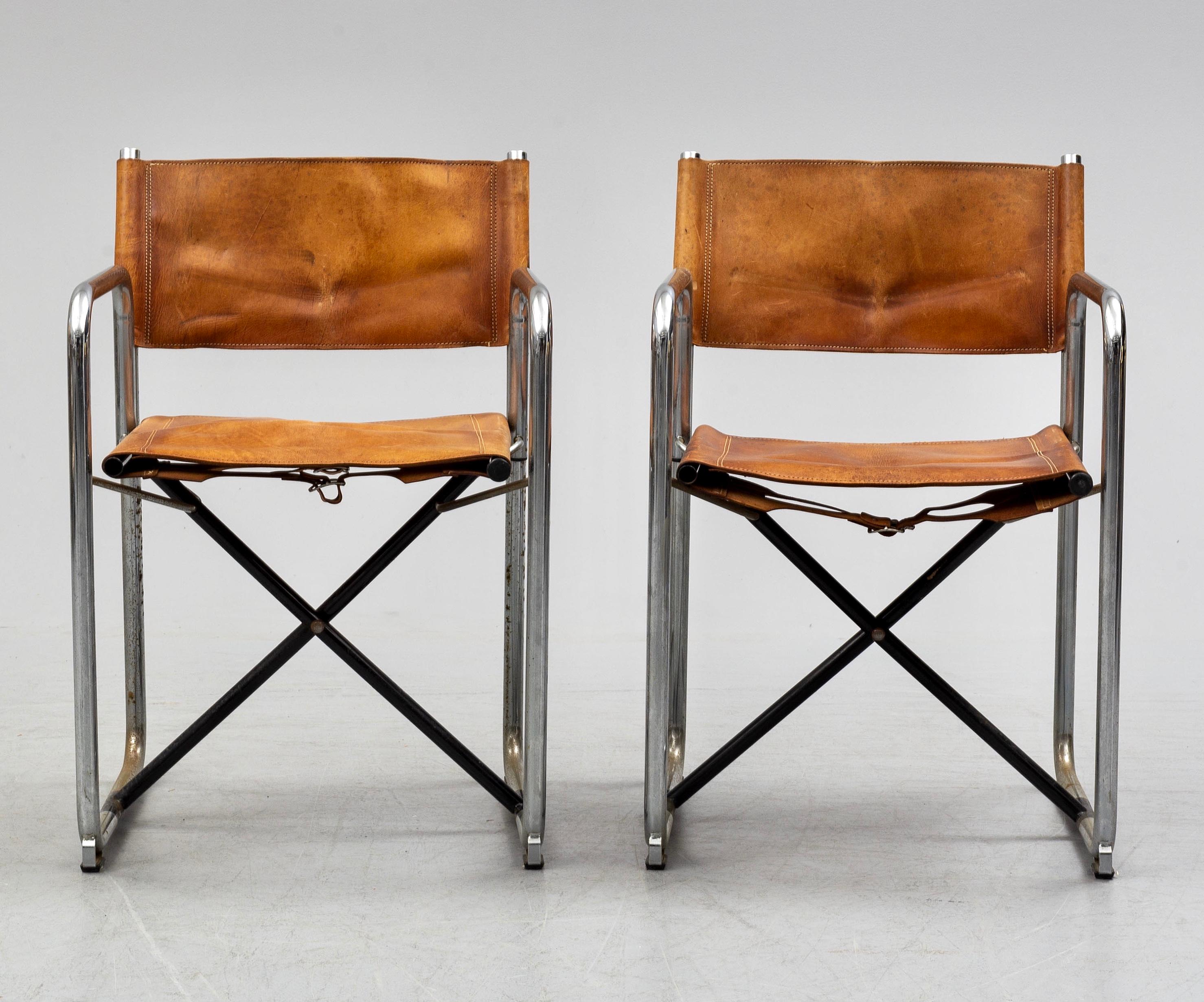 Borge Lindau & Bo Lindekrantz Leather Folding Chairs, Sweden 1965, Set of 4 In Good Condition In Madrid, ES