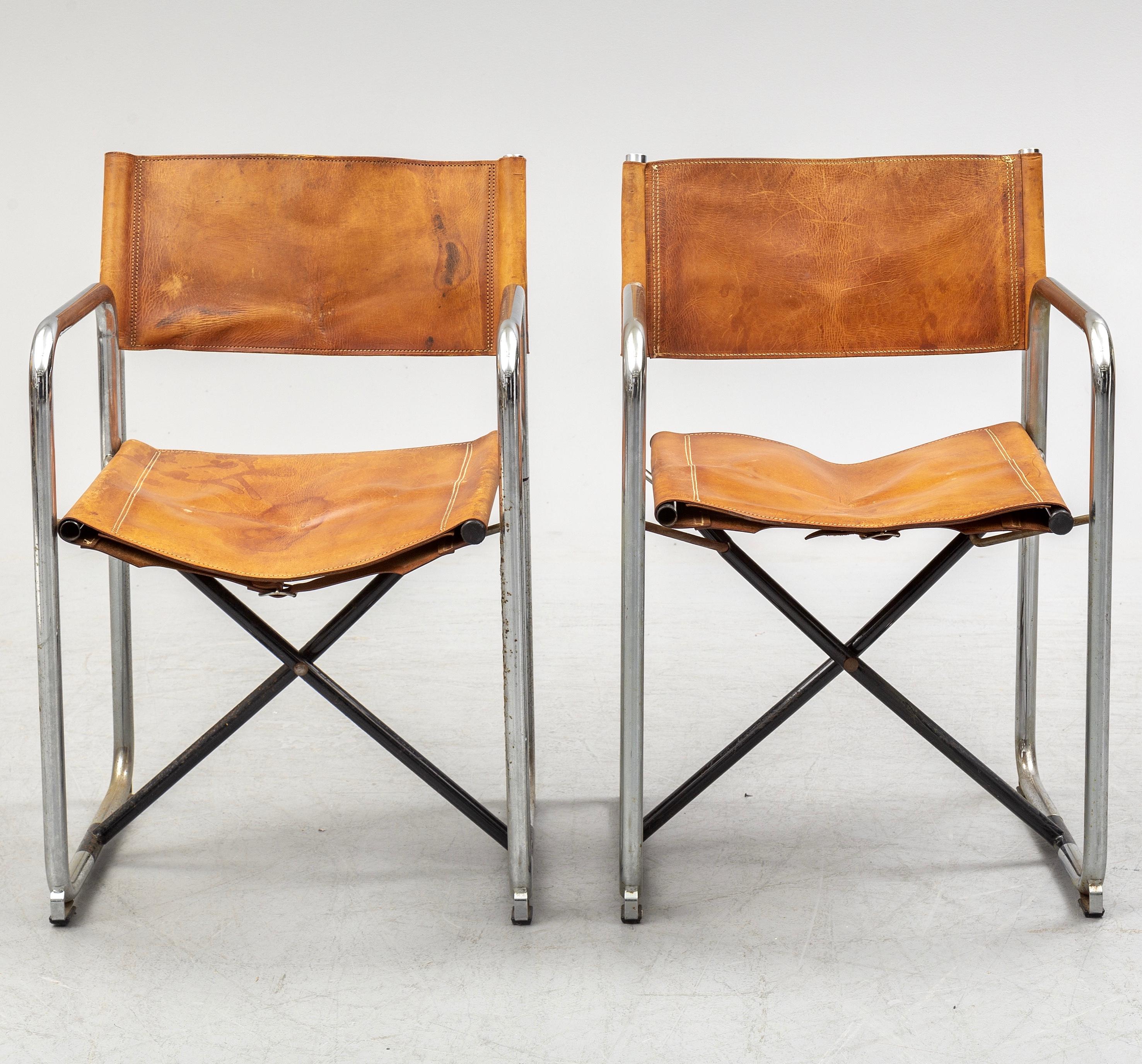 20th Century Borge Lindau & Bo Lindekrantz Leather Folding Chairs, Sweden 1965, Set of 4