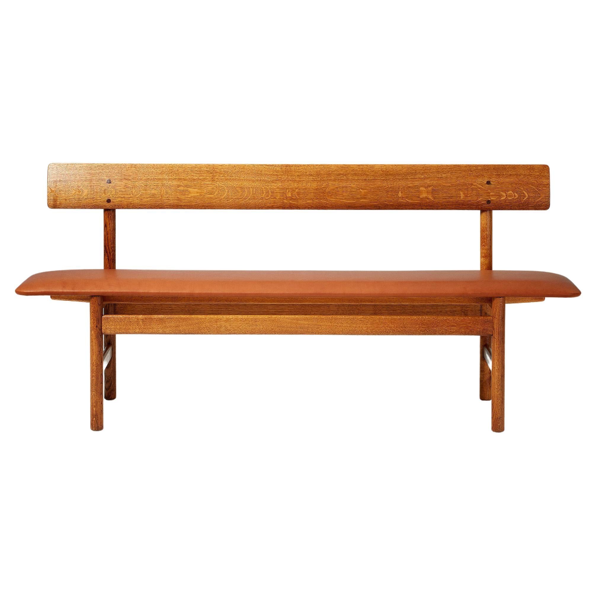 Borge Mogensen 1950s Oak and Leather Bench For Sale