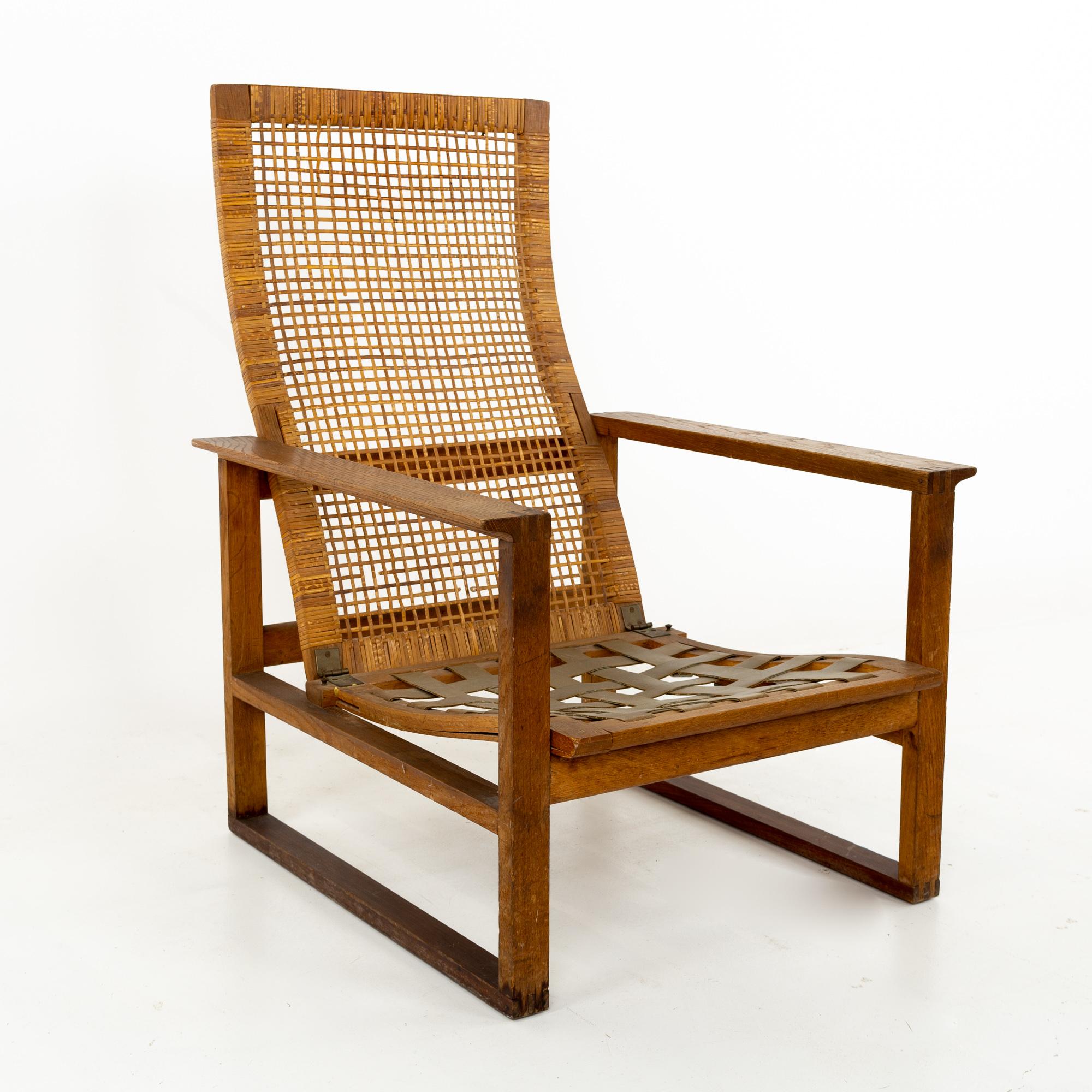 American Borge Mogensen 2254 Mid Century Oak and Cane Highbacked Lounge Chairs, Pair