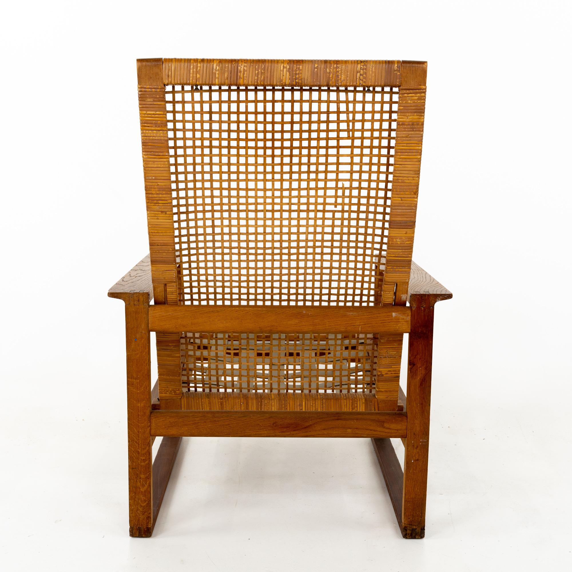 Late 20th Century Borge Mogensen 2254 Mid Century Oak and Cane Highbacked Lounge Chairs, Pair