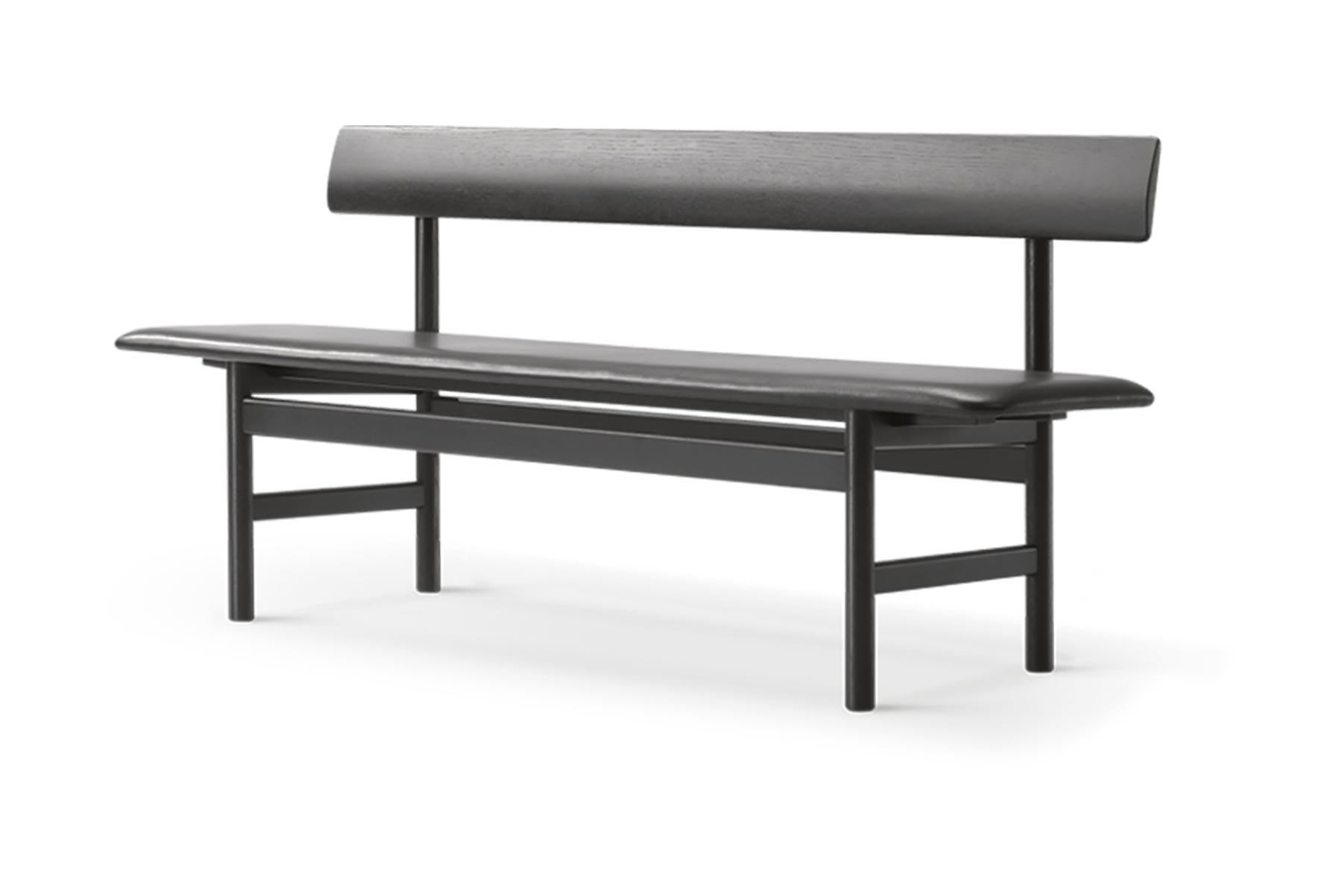 Mid-Century Modern Borge Mogensen 3171 Bench - Black Lacquer - Leather For Sale