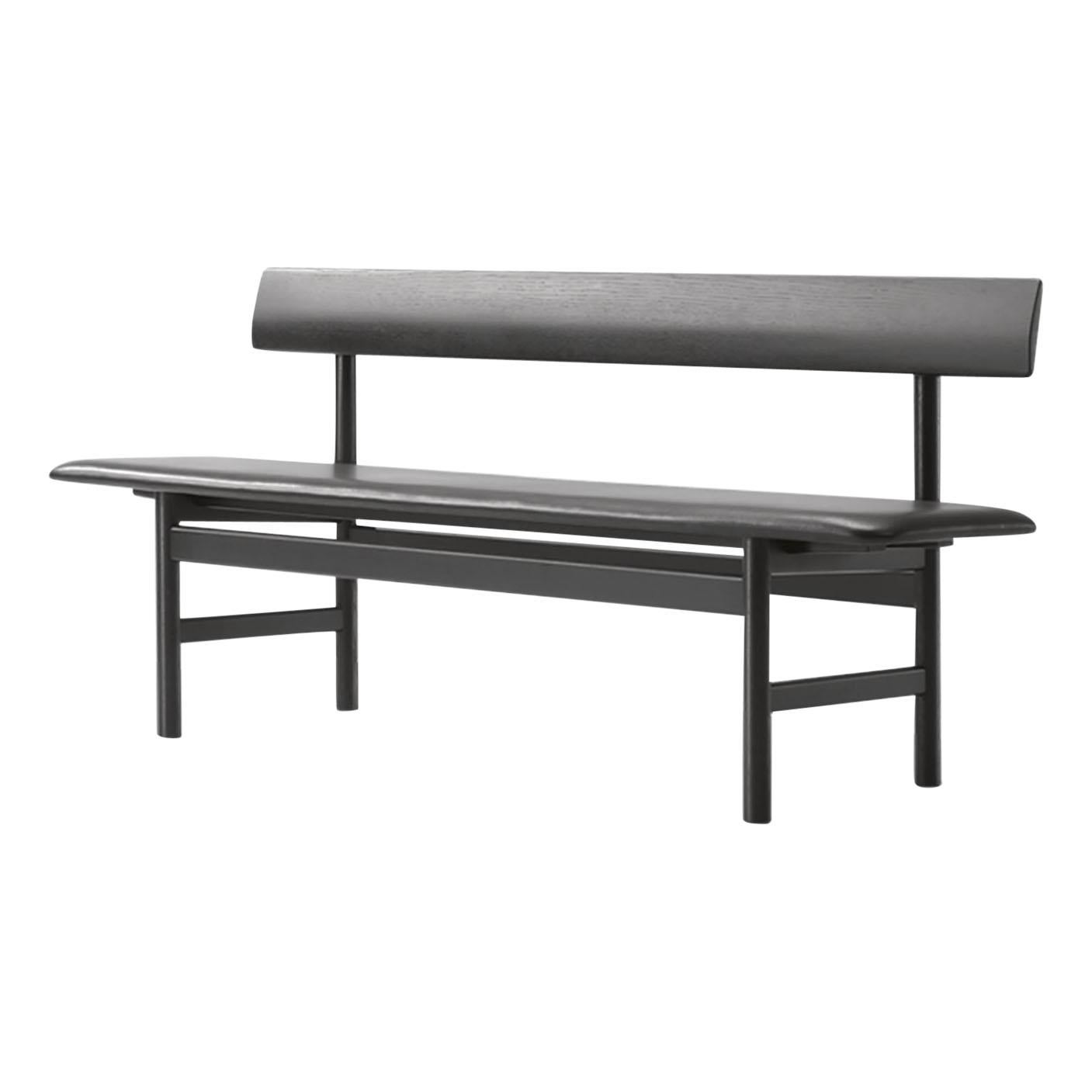 Banc Borge Mogensen 3171 en laque noire et cuir