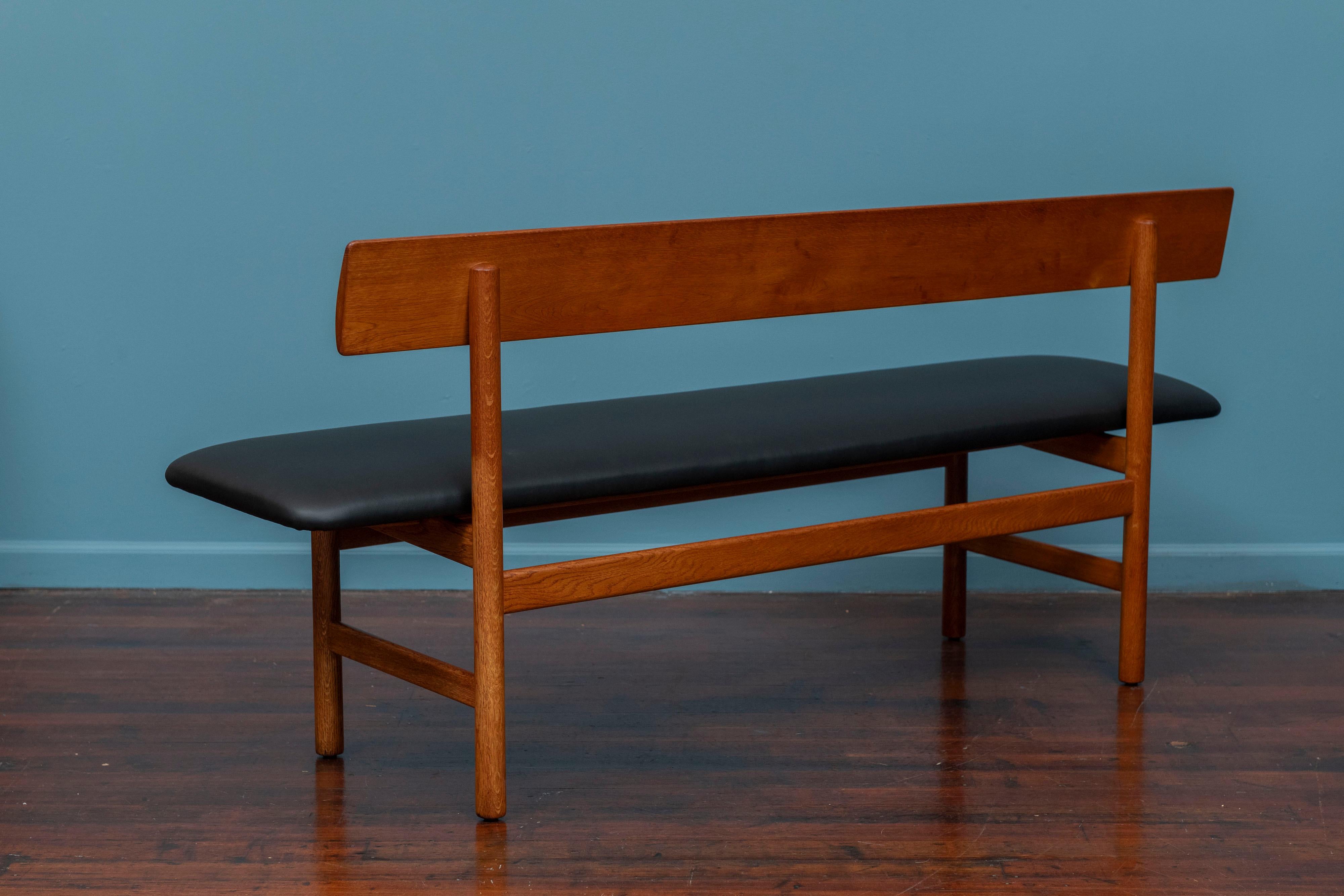 Leather Borge Mogensen 3171 Bench for Fredericia Circa 1961 For Sale