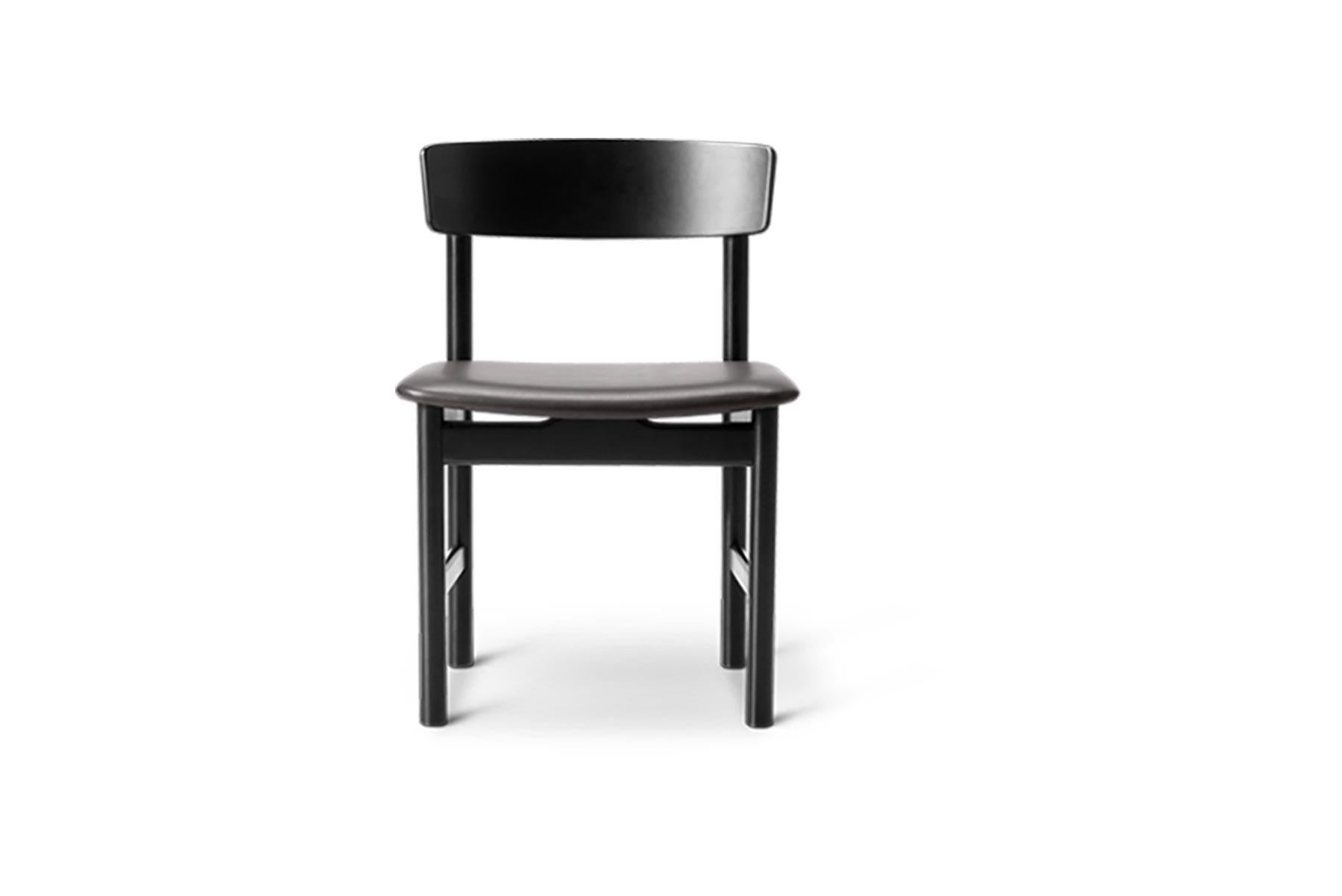 Mid-Century Modern Chaise de salle à manger Borge Mogensen 3236, laque noire, cuir en vente