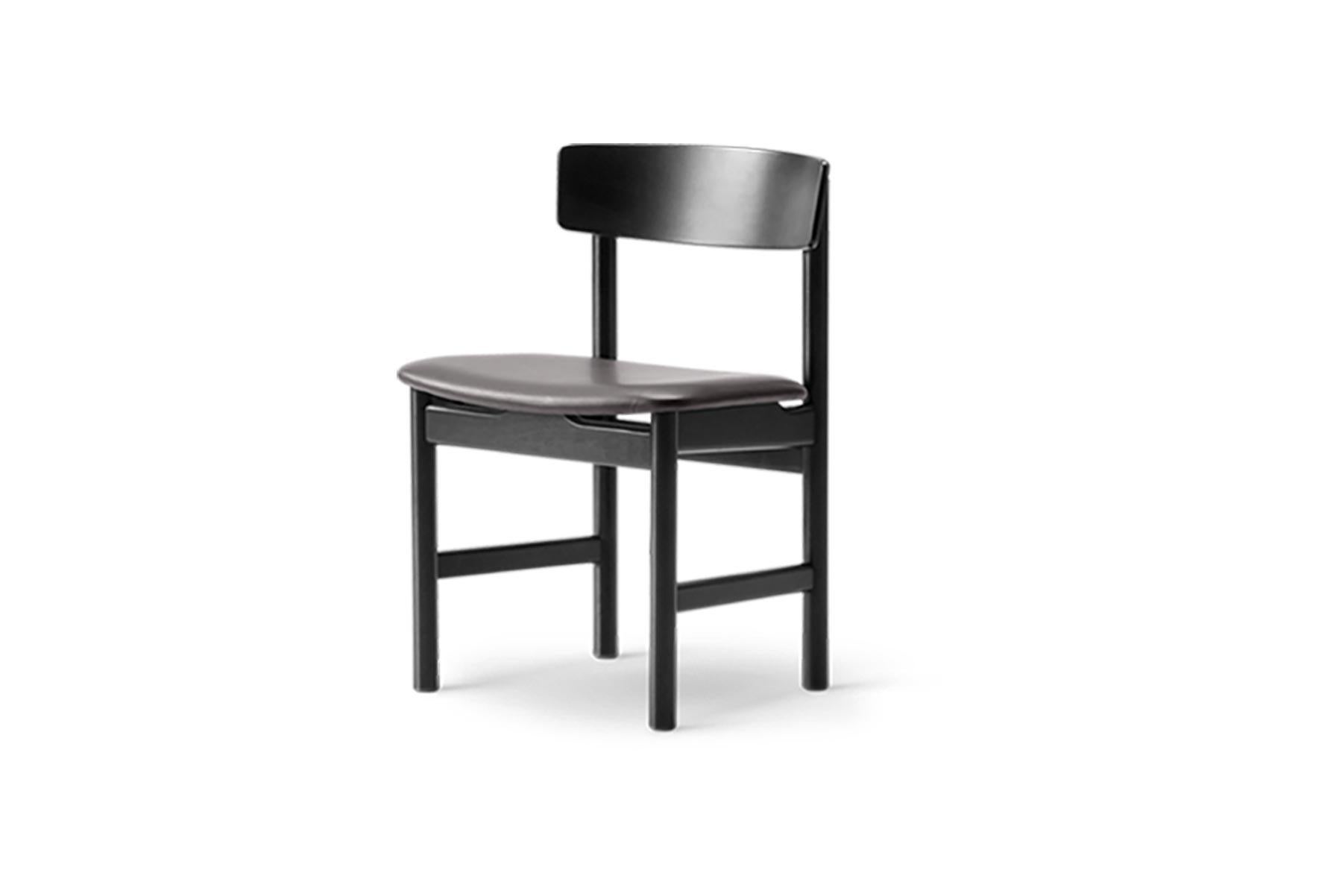Danish Borge Mogensen 3236 Dining Chair, Black Lacquer, Leather For Sale