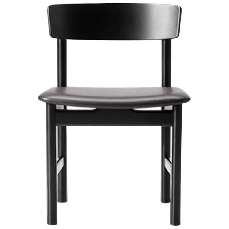 Borge Mogensen 3236 Dining Chair, Black Lacquer, Leather For Sale