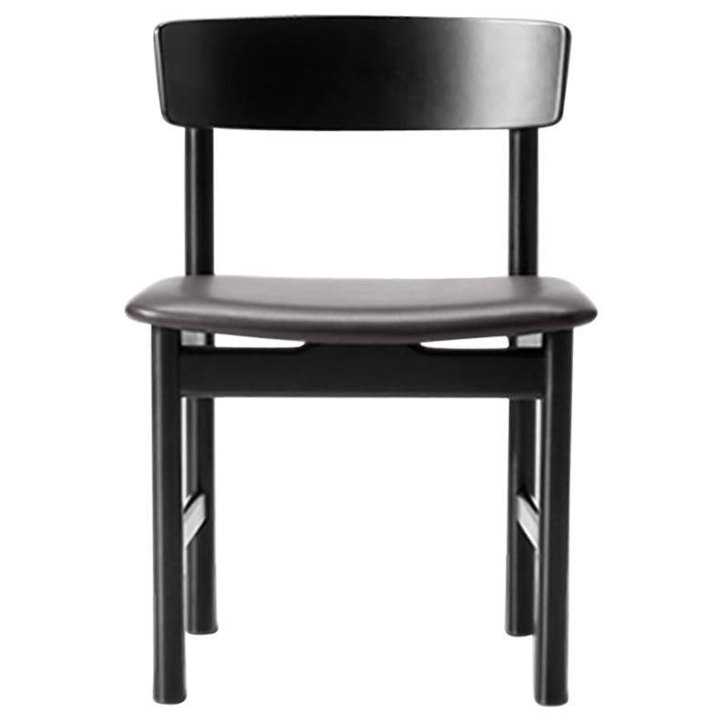 Borge Mogensen 3236 Dining Chair, Black Lacquer, Leather For Sale