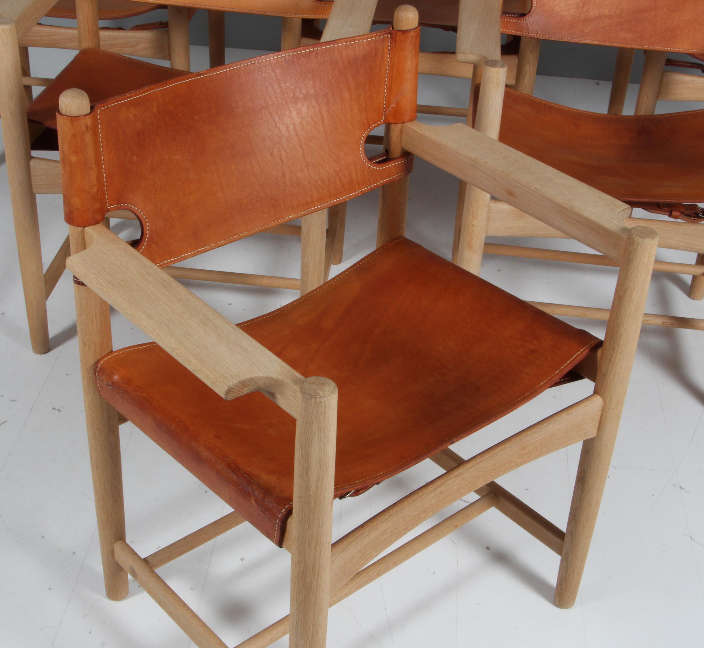 Leather Borge Mogensen #3238 Spanish Hunting Chairs For Sale