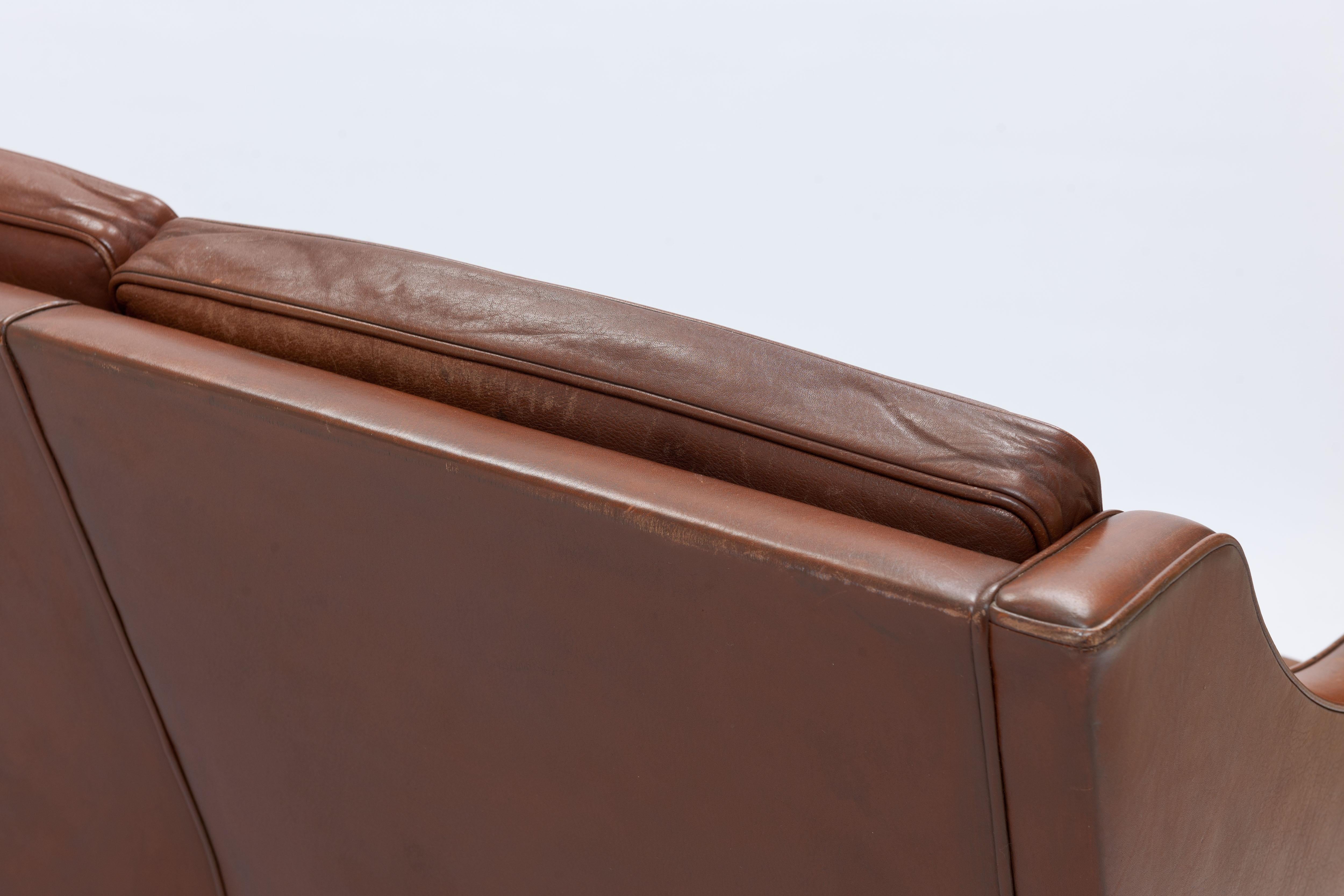 Borge Mogensen, Brown Leather Model 2208 Three Seat Sofa by Frederica  2