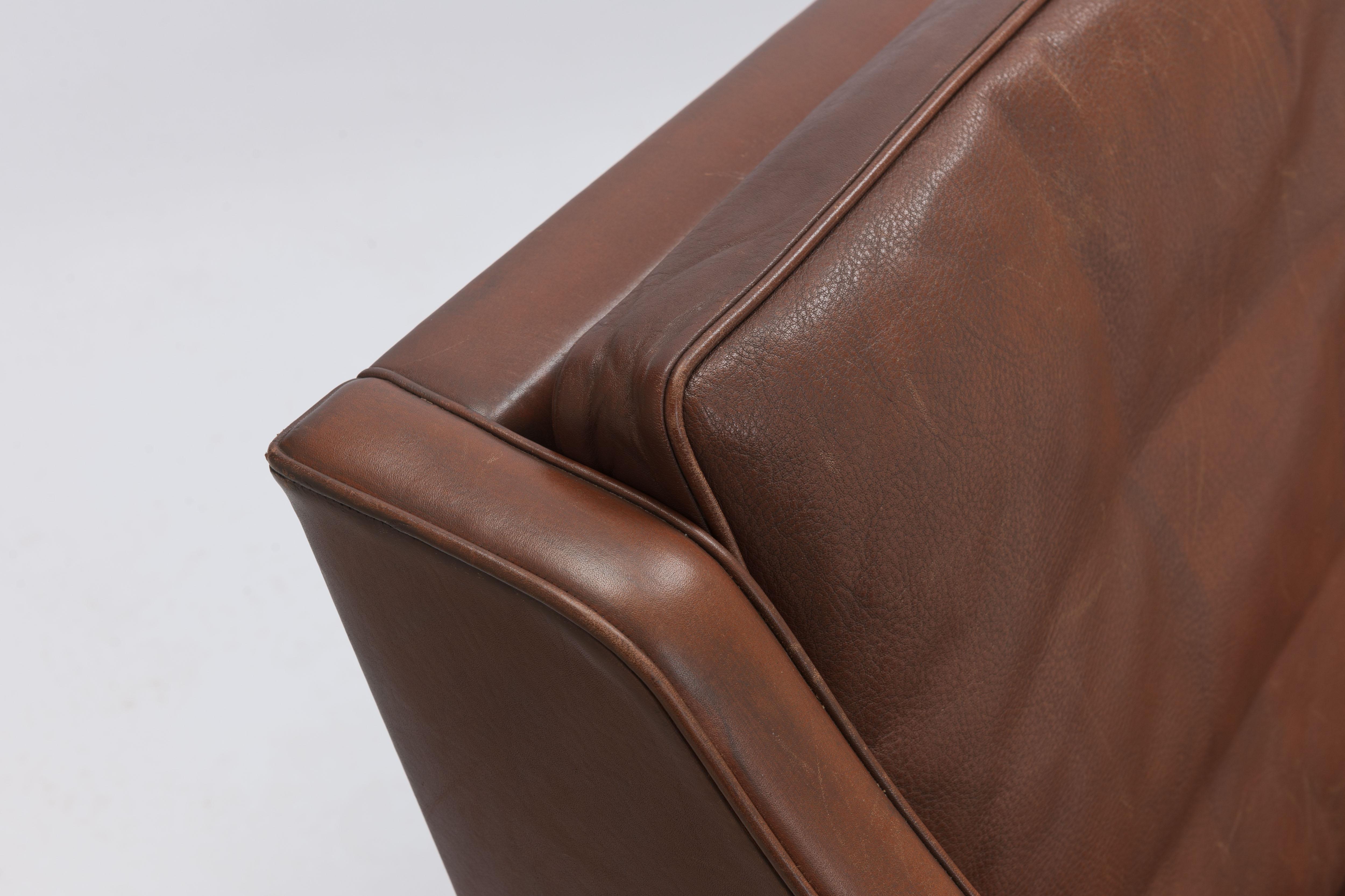 Borge Mogensen, Brown Leather Model 2208 Three Seat Sofa by Frederica  3