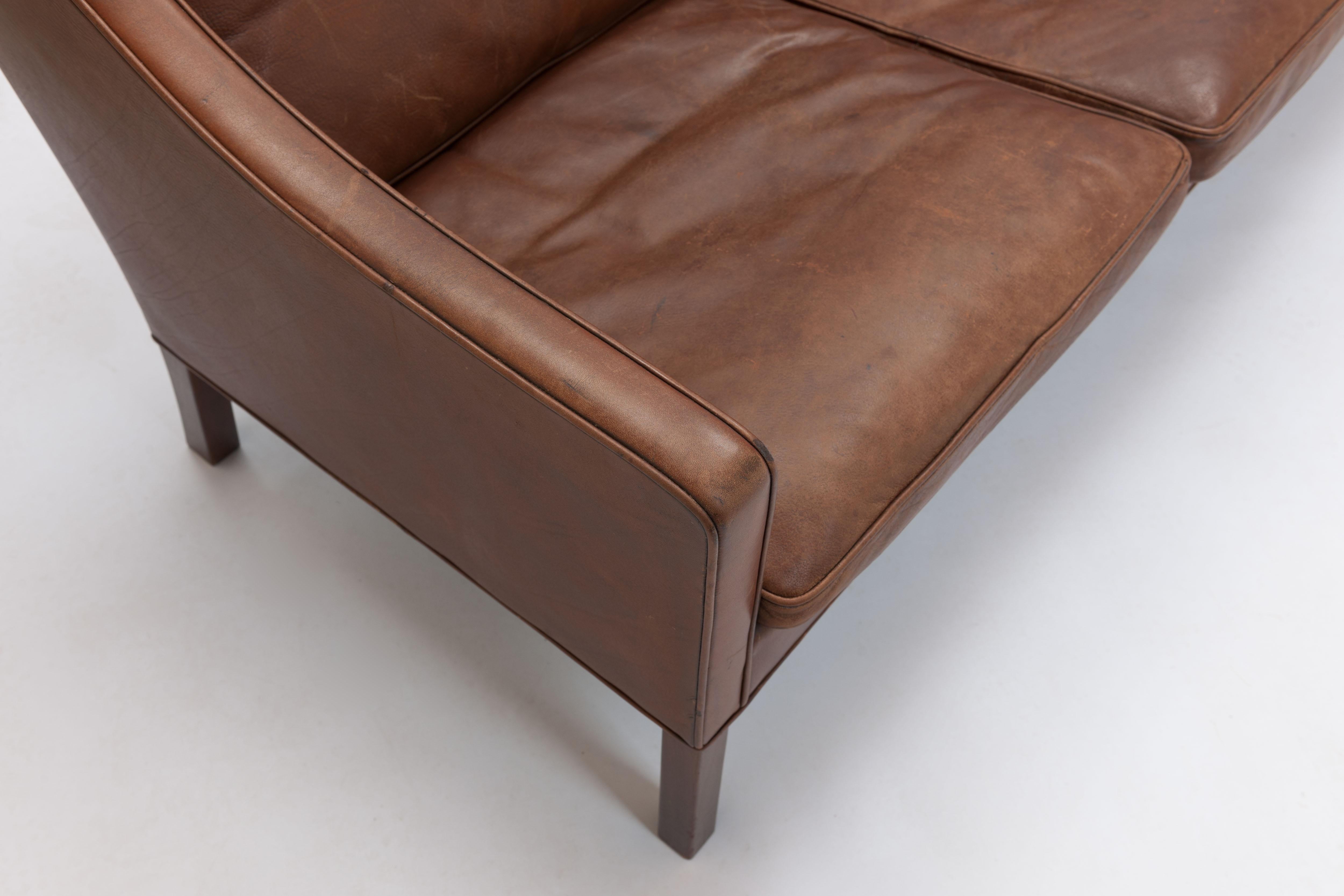 Borge Mogensen, Brown Leather Model 2208 Three Seat Sofa by Frederica  4