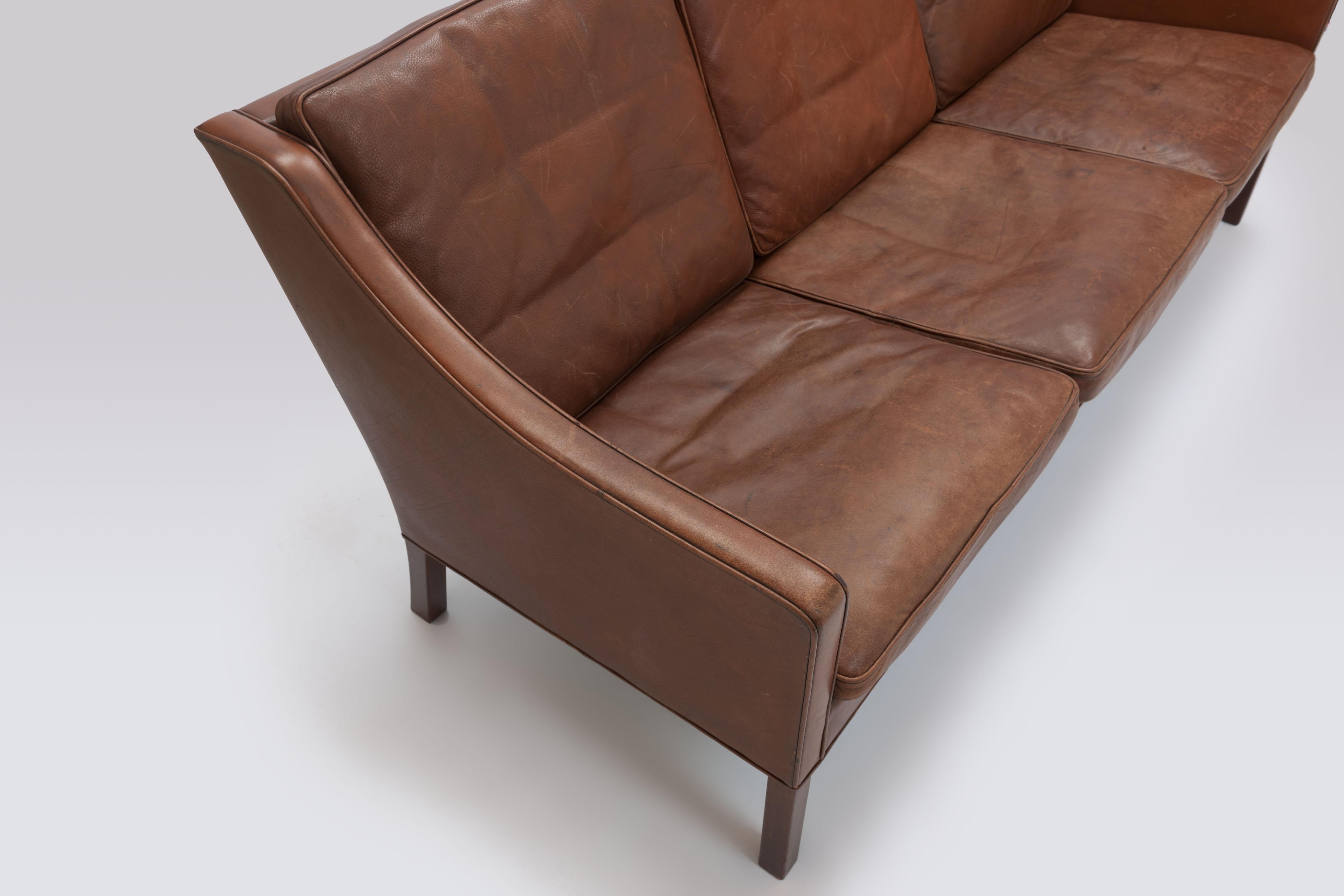Borge Mogensen, Brown Leather Model 2208 Three Seat Sofa by Frederica  7