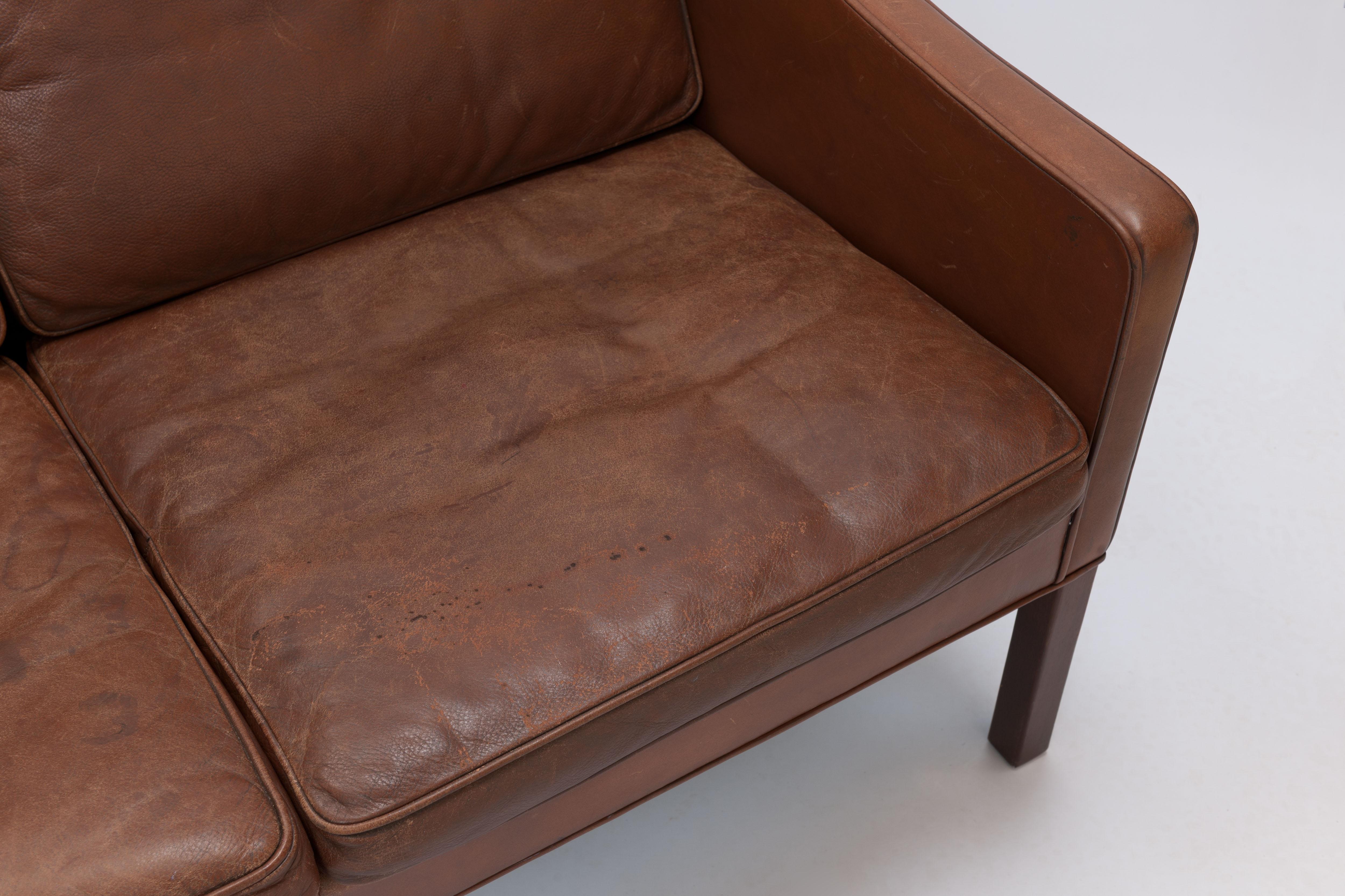 Borge Mogensen, Brown Leather Model 2208 Three Seat Sofa by Frederica  8