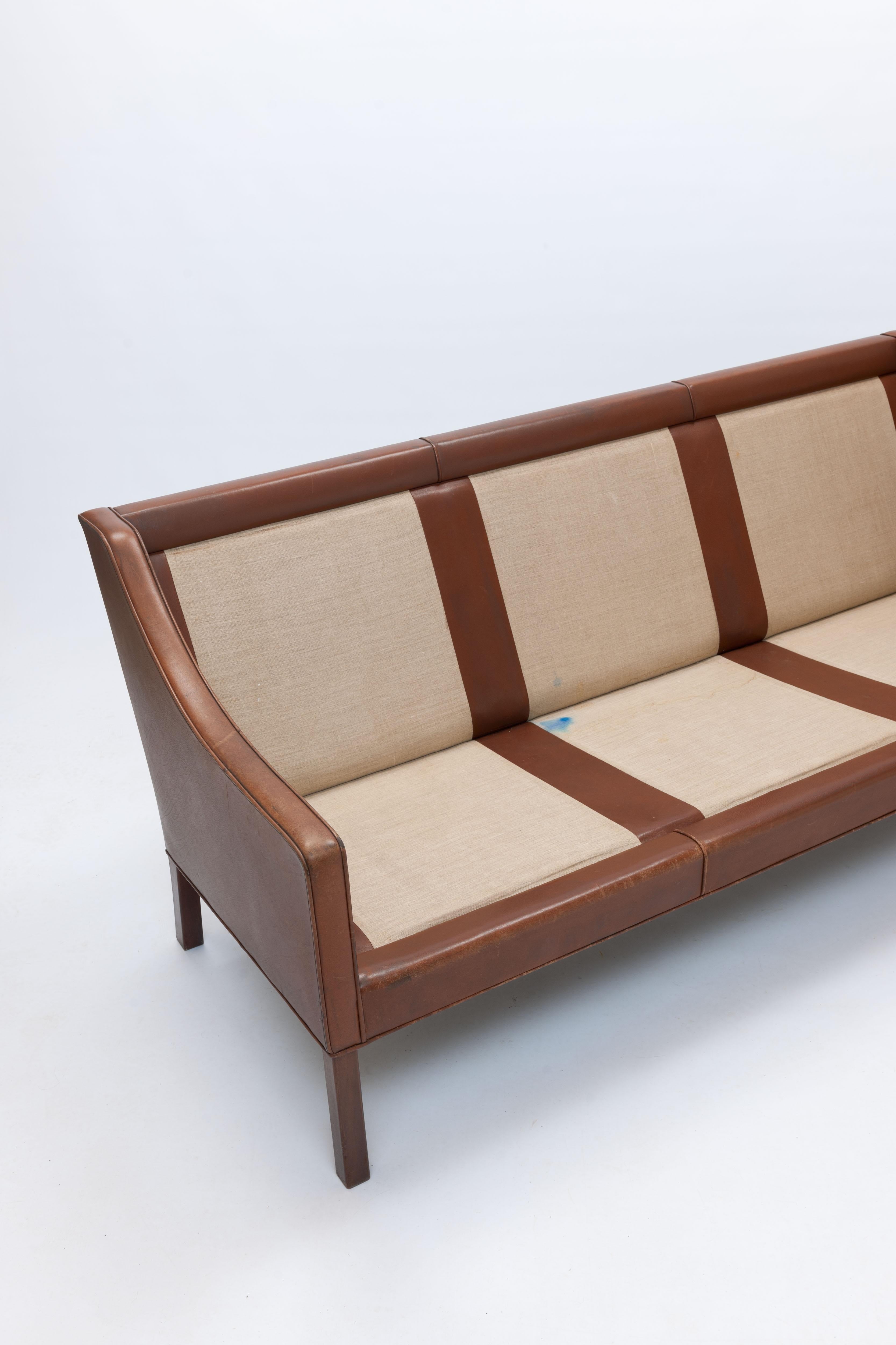 Borge Mogensen, Brown Leather Model 2208 Three Seat Sofa by Frederica  10