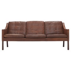 Borge Mogensen, Brown Leather Model 2208 Three Seat Sofa by Frederica 