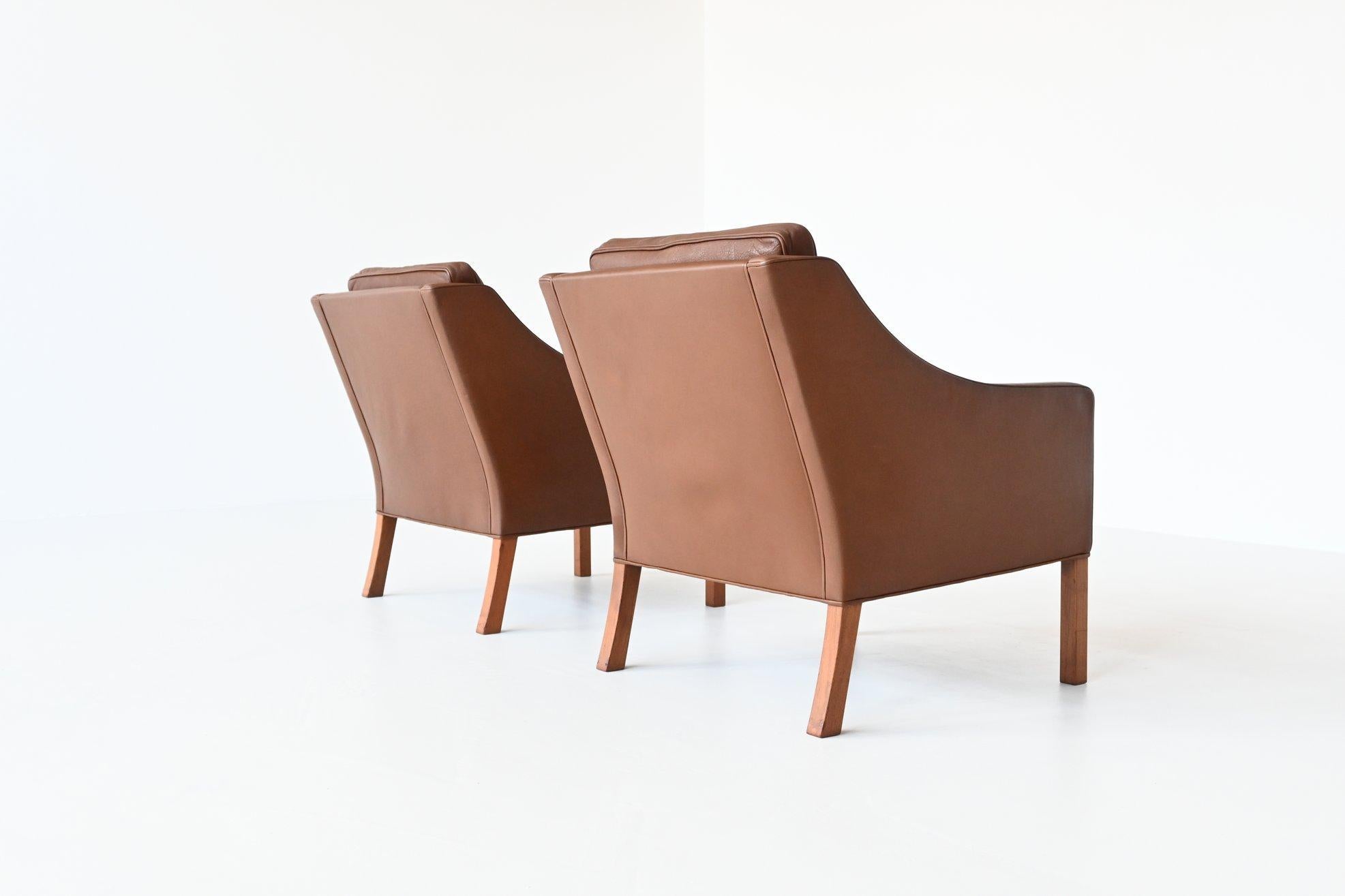 Teak Borge Mogensen Brown Lounge Chairs Fredericia Stolefabrik, Denmark, 1963