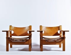 Børge Mogensen Danish Modern Spanish Chairs in Oak and Saddle Leather