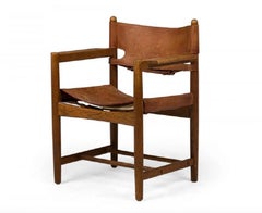 Borge Mogensen Danish Oak Leather Spanish Sling Dining arm Chair model 3237