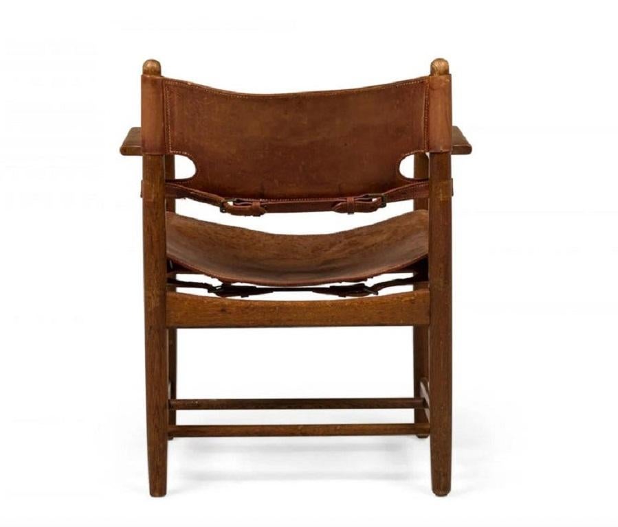Danese Sedia a braccio da pranzo con fionda spagnola in pelle di Oak Oak danese modello 3237 di Borg Mogensen in vendita