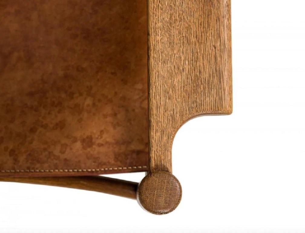 Sedia a braccio da pranzo con fionda spagnola in pelle di Oak Oak danese modello 3237 di Borg Mogensen In condizioni buone in vendita a Brooklyn, NY