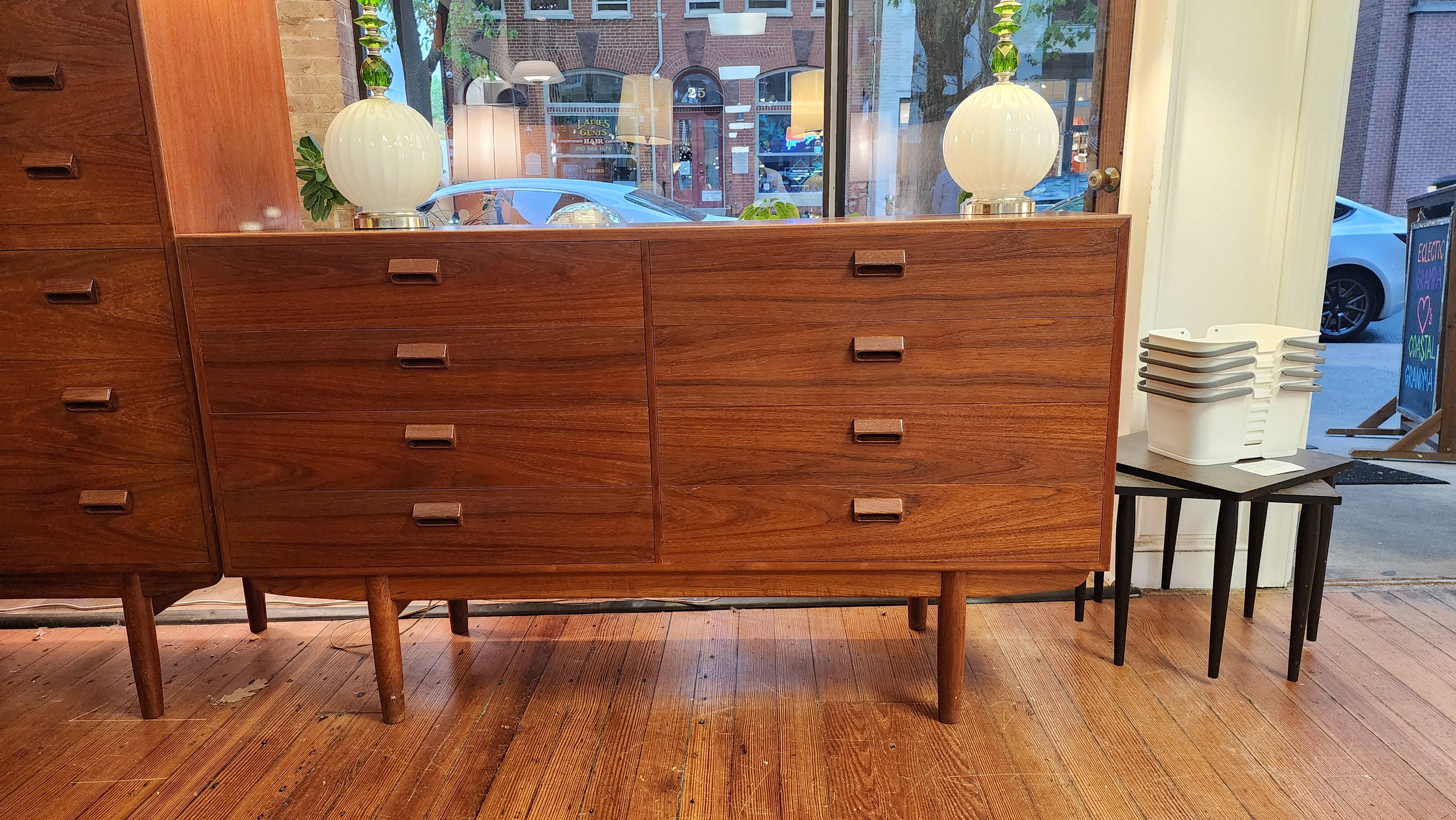 Borge Mogensen is considered the father of Danish modern design and this dresser is one of his most well known case good pieces. This six-drawer dresser has been in the same family since it was originally purchased in the 1960s. The matching tall