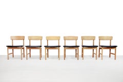Borge Mogensen Dining Set Model C18 Table with 6 Model 3236 Black Leather Chairs