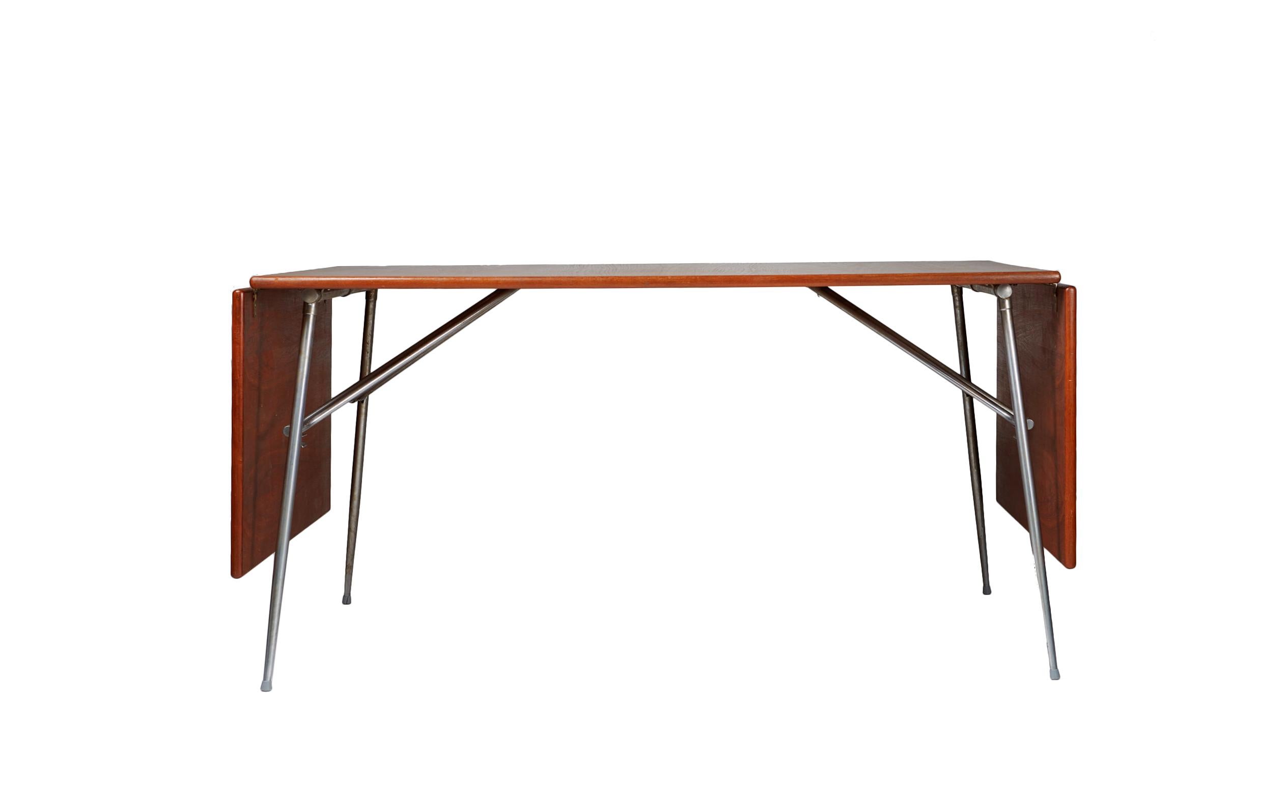 Danish Borge Mogensen Drop-Leaf Office or Dining Table in Teak and Steel Denmark For Sale