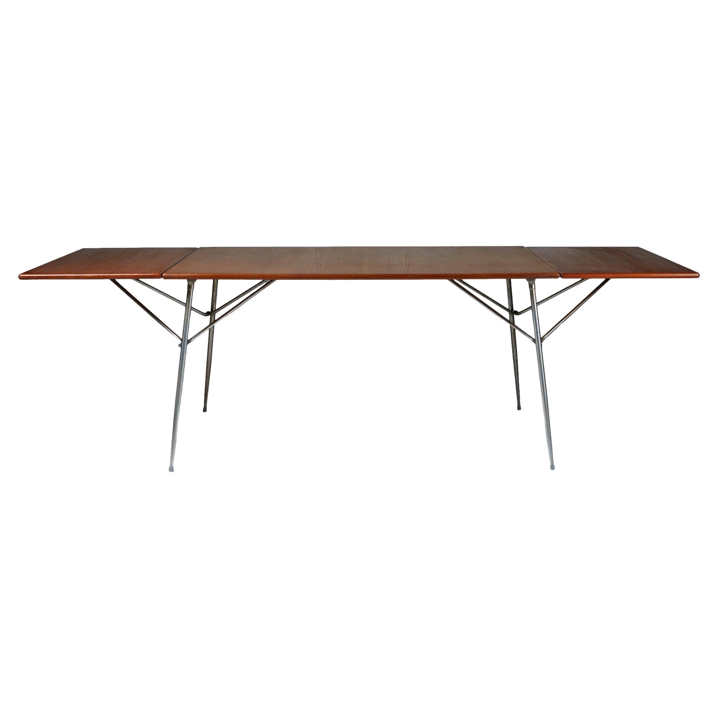Borge Mogensen Drop-Leaf Office or Dining Table in Teak and Steel Denmark