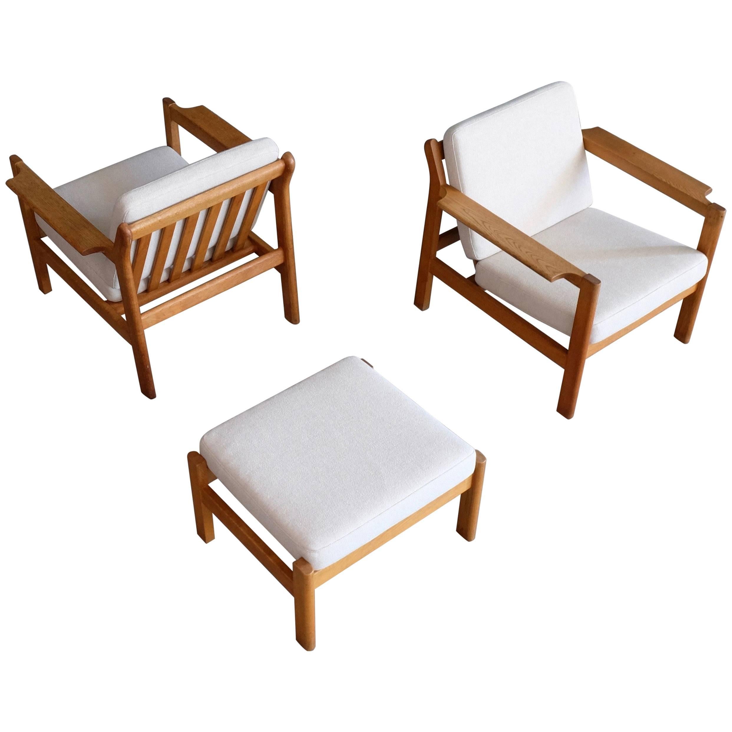 Borge Mogensen Easy Chairs with Footstool Model 227, 1960s For Sale