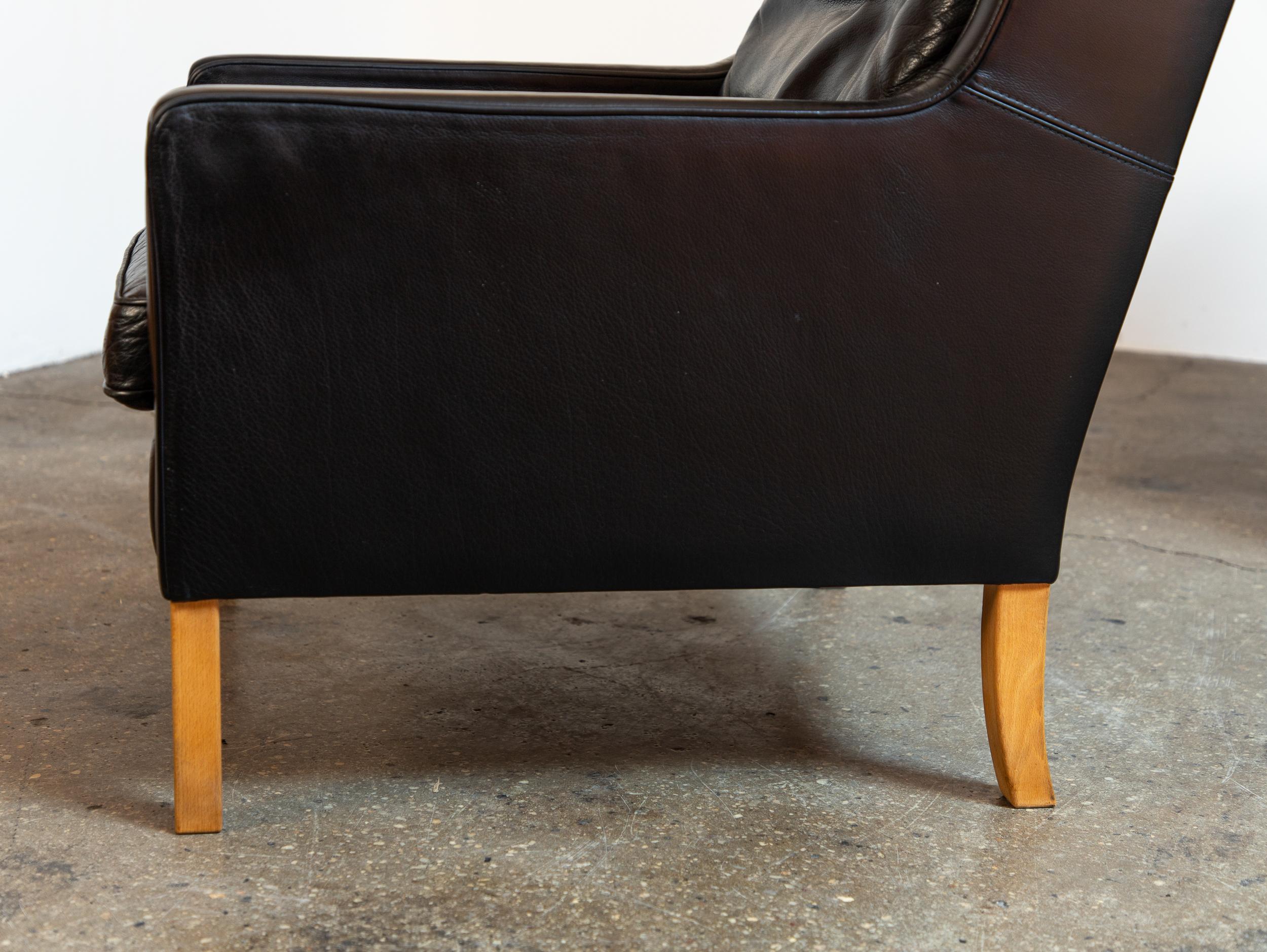 Borge Mogensen for Fredericia Black Leather Wingback Chairs - Pair of Model 2204 4