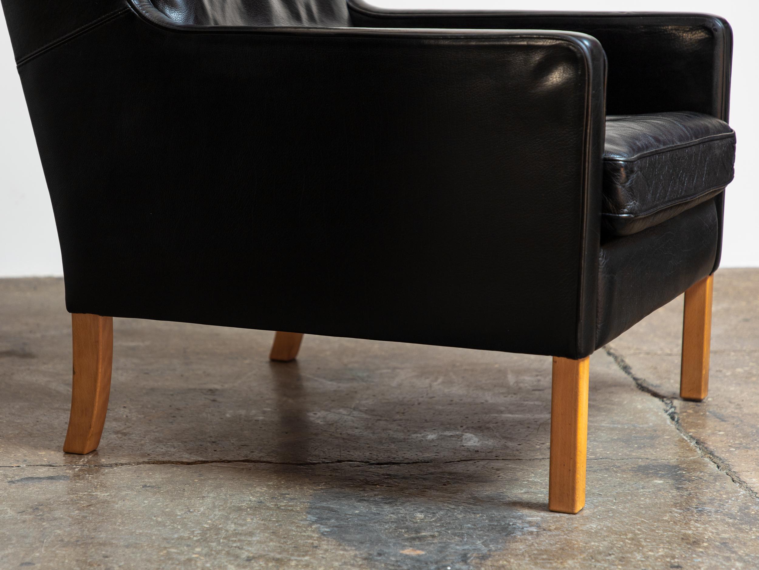 Borge Mogensen for Fredericia Black Leather Wingback Chairs - Pair of Model 2204 5
