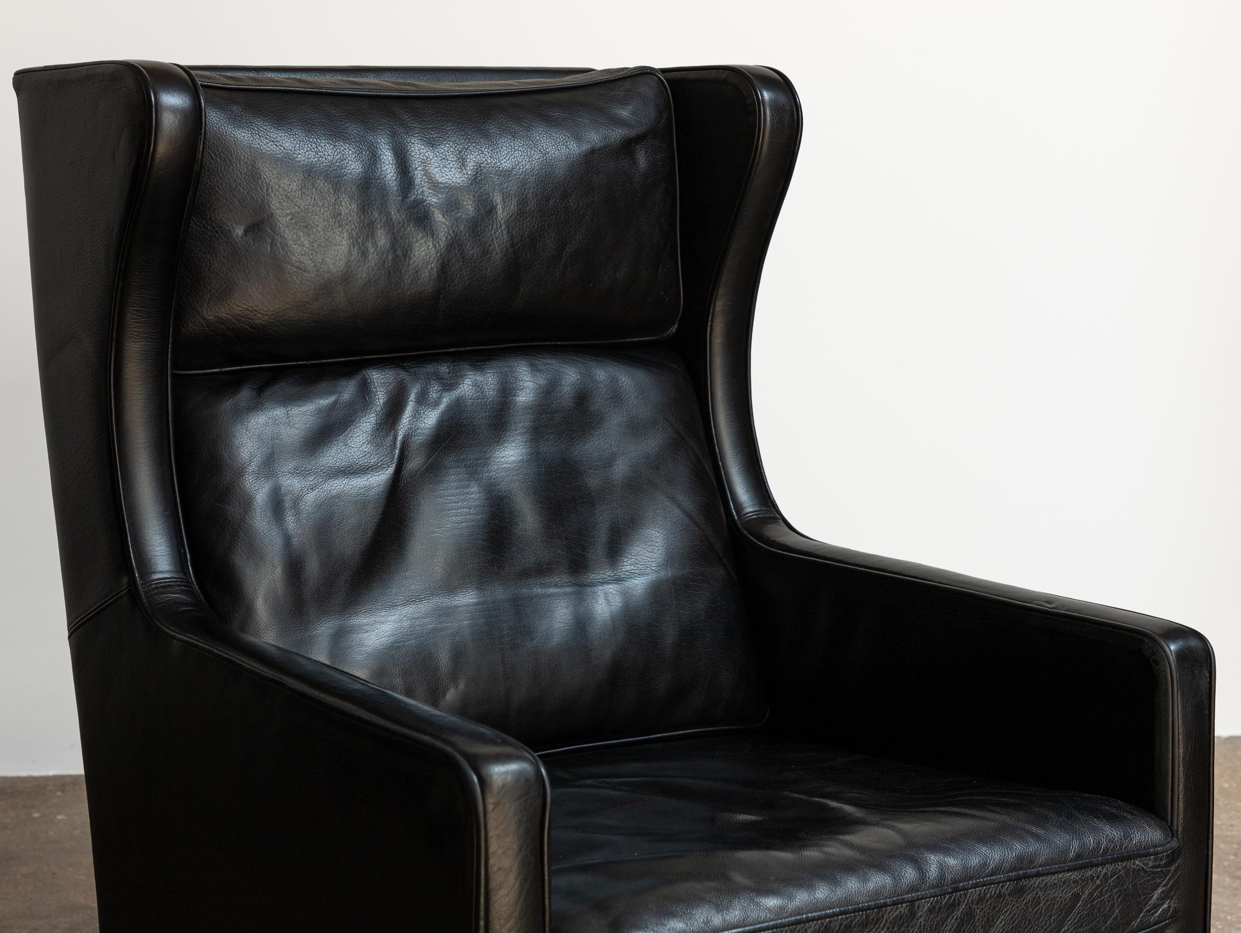 Borge Mogensen for Fredericia Black Leather Wingback Chairs - Pair of Model 2204 1